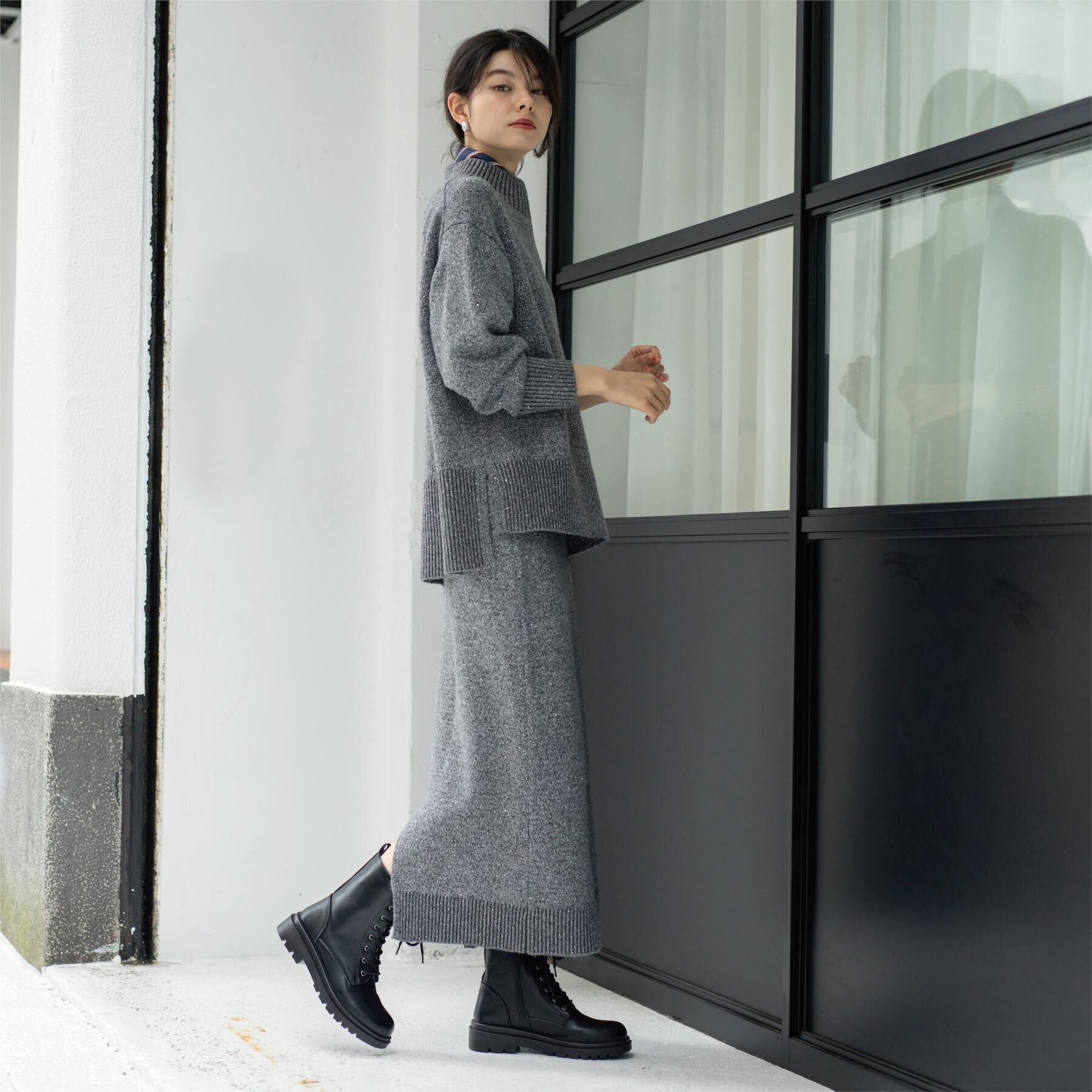 OPAQUE.CLIP「ラメスパンコールナロースカート/セットアップ対応可【洗濯機OK】」|スカート|