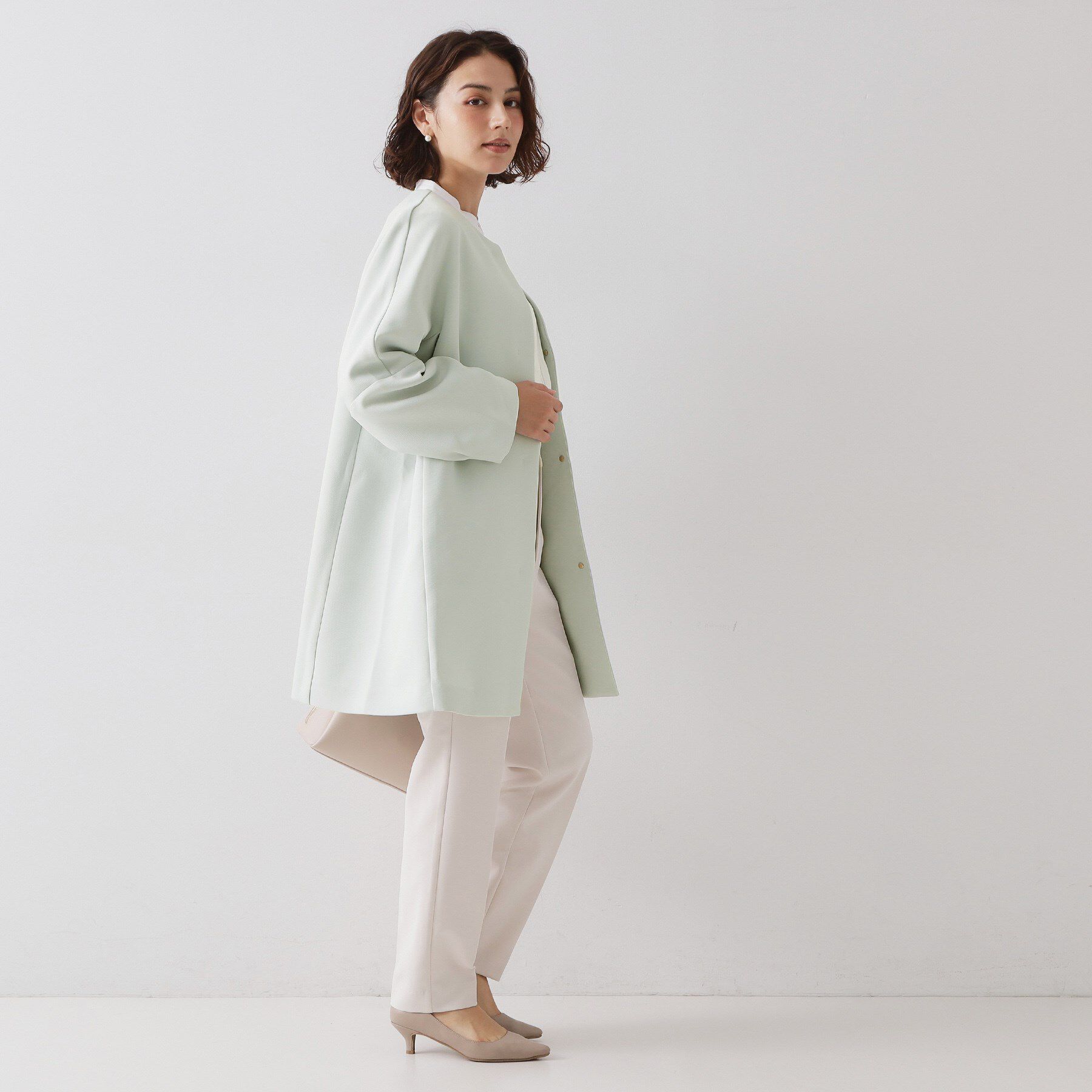 OPAQUE.CLIP「フォルムスリーブミドルコート【洗濯機OK】」|ノーカラーコート|