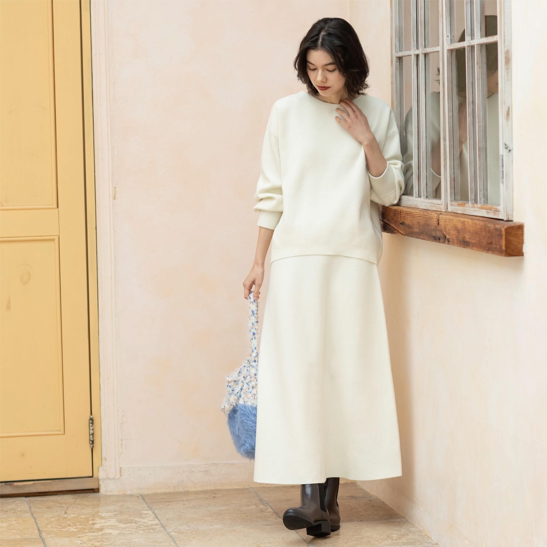 OPAQUE.CLIP「サイド編地切替ニットトップス/セットアップ対応【洗濯機OK】」|ニット・セーター|