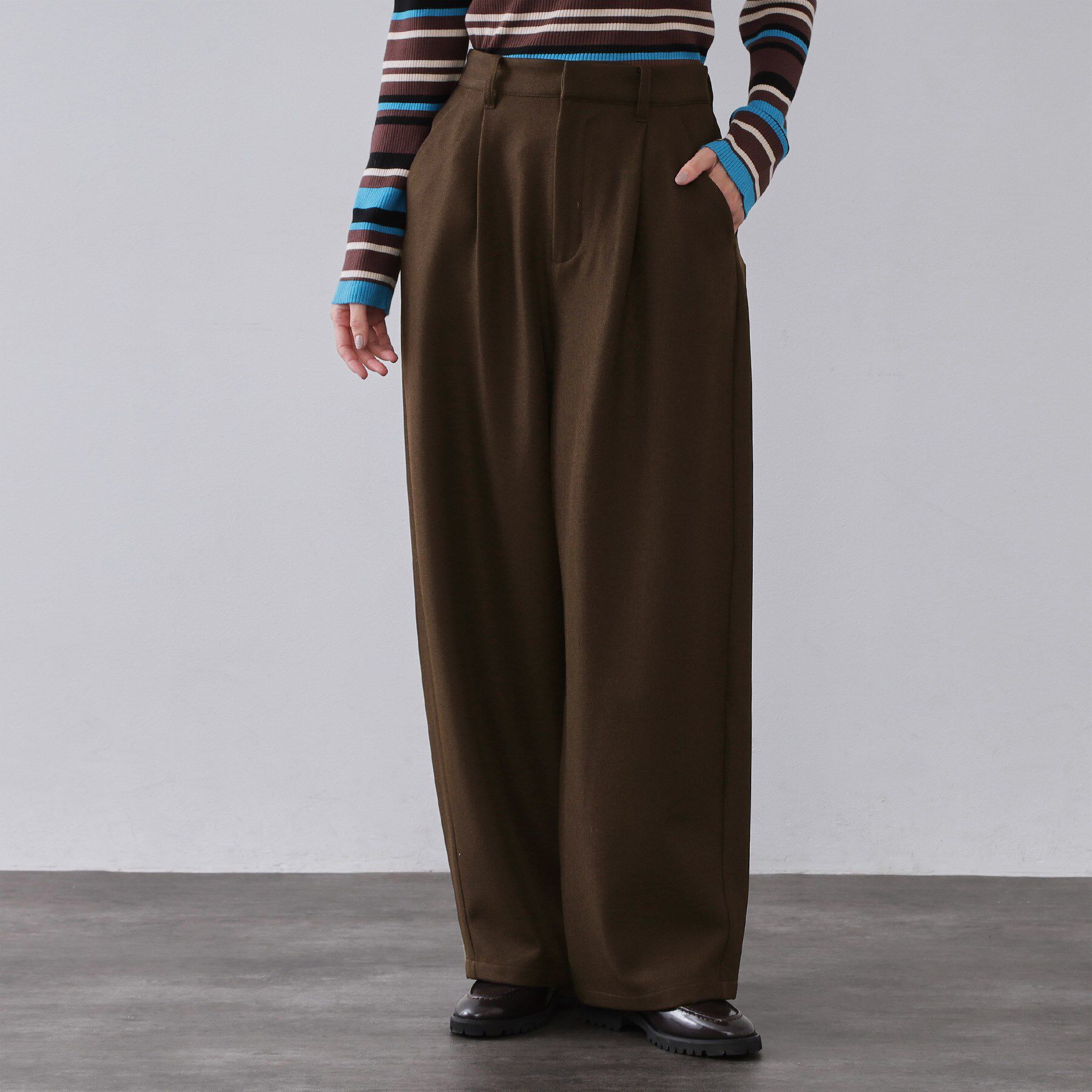 OPAQUE.CLIP「メランジ カーヴィーパンツ【洗濯機OK】」|その他|ブラウン(044)