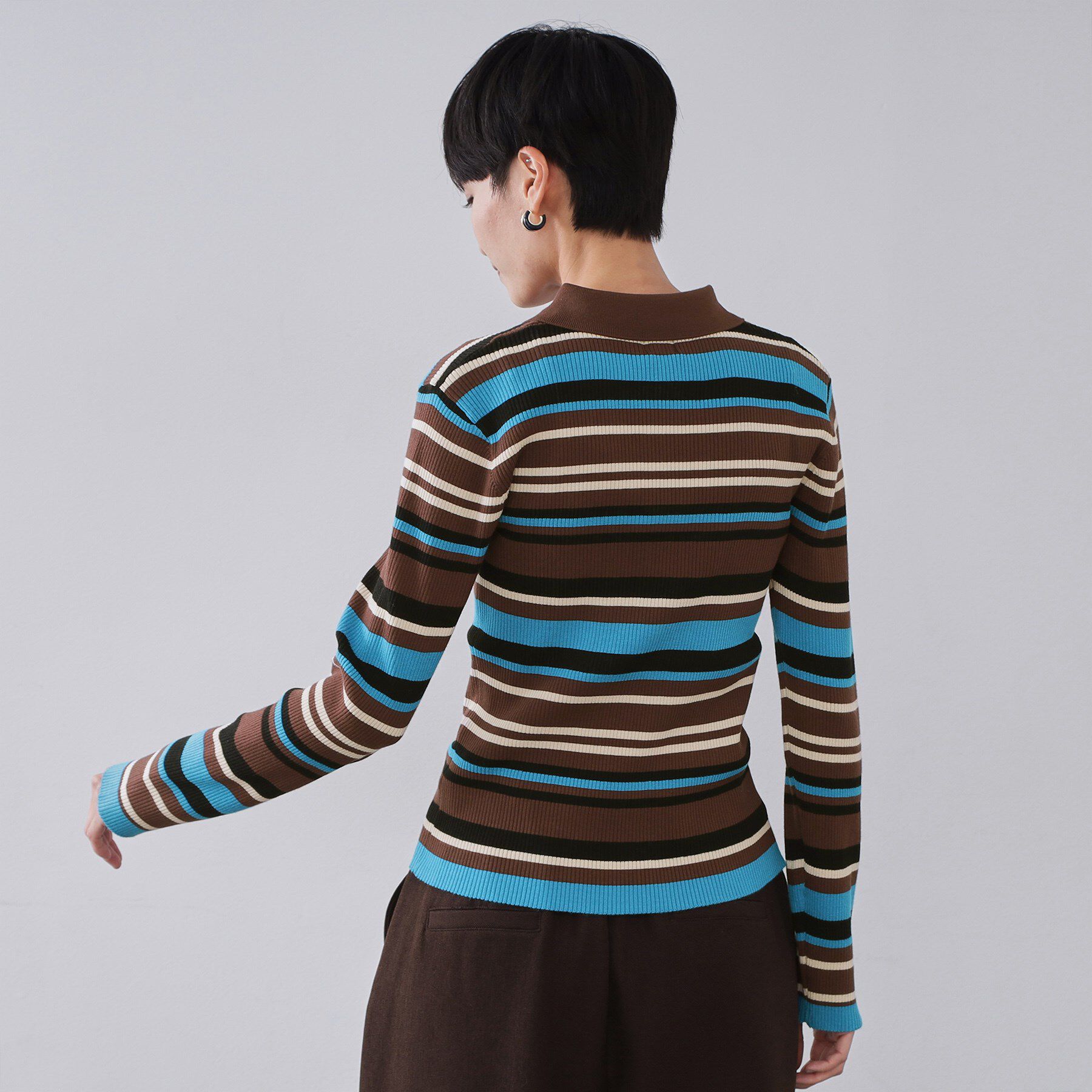 OPAQUE.CLIP「マルチボーダーポロニット【洗濯機OK】」|ニット・セーター|