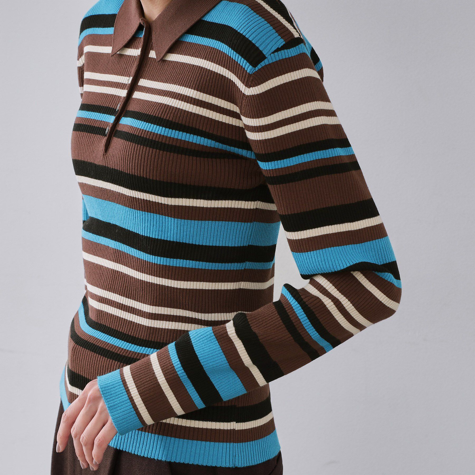 OPAQUE.CLIP「マルチボーダーポロニット【洗濯機OK】」|ニット・セーター|