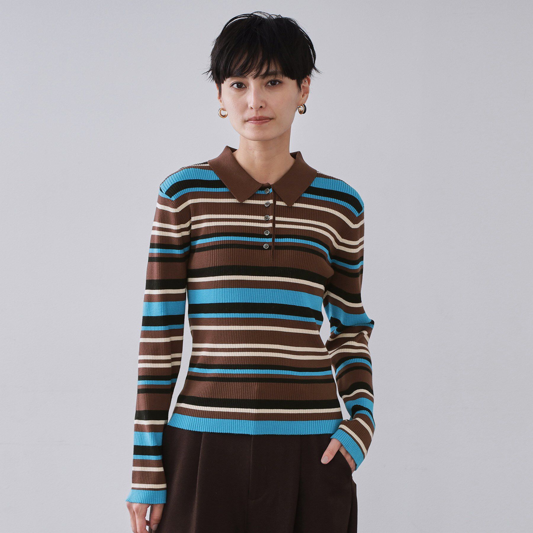 OPAQUE.CLIP「マルチボーダーポロニット【洗濯機OK】」|ニット・セーター|