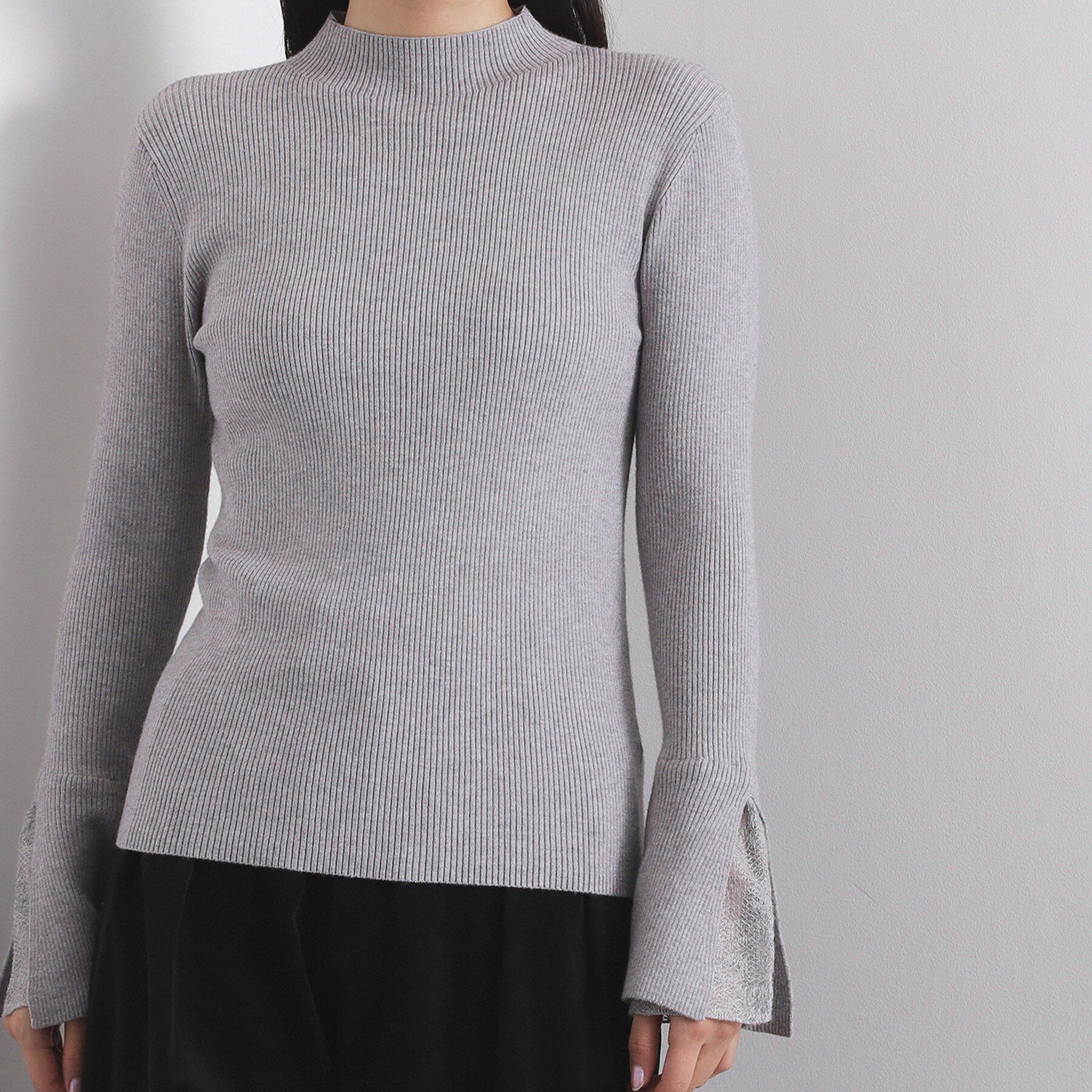 OPAQUE.CLIP「レースフレアハイネックリブニット【洗濯機OK】」|ニット・セーター|