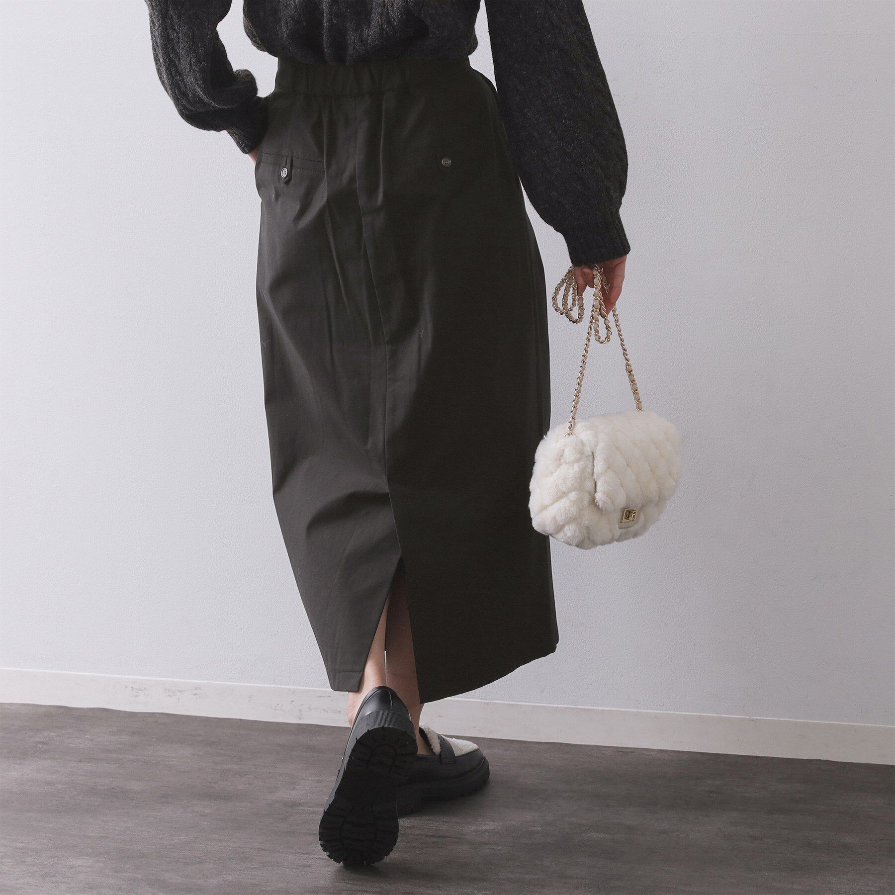 OPAQUE.CLIP「ストレッチタックナロースカート【洗濯機OK】」|スカート|