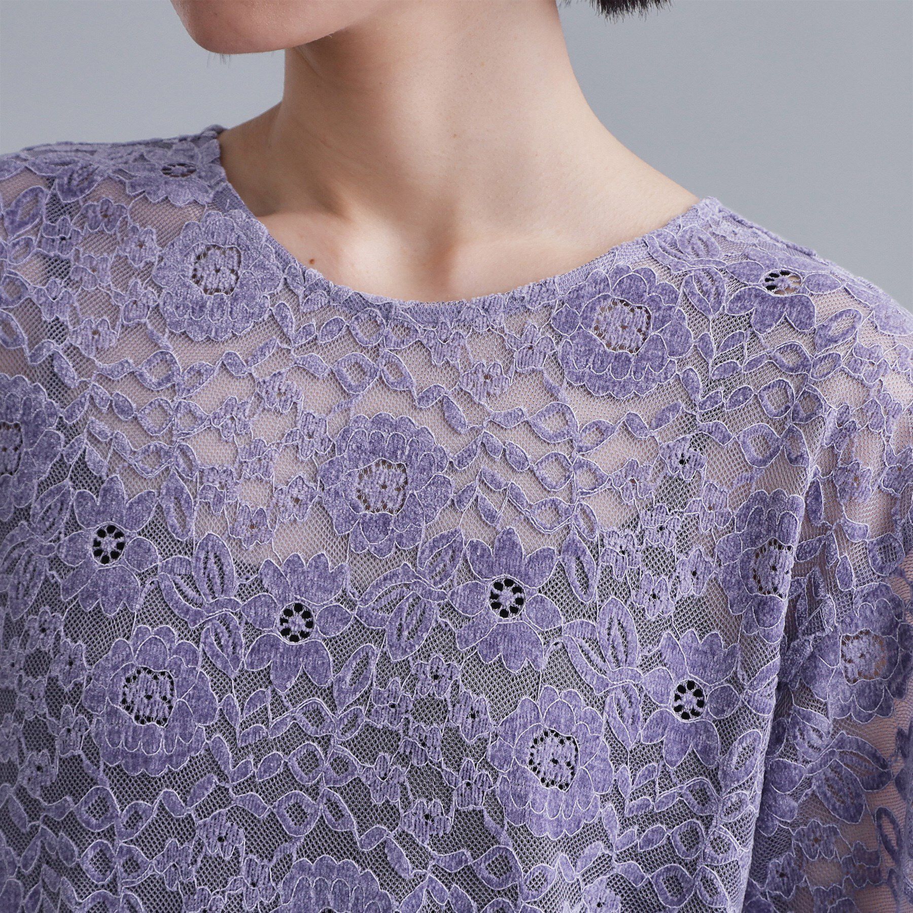 OPAQUE.CLIP「【es】フロッキーレースロングドレス」|ワンピース|