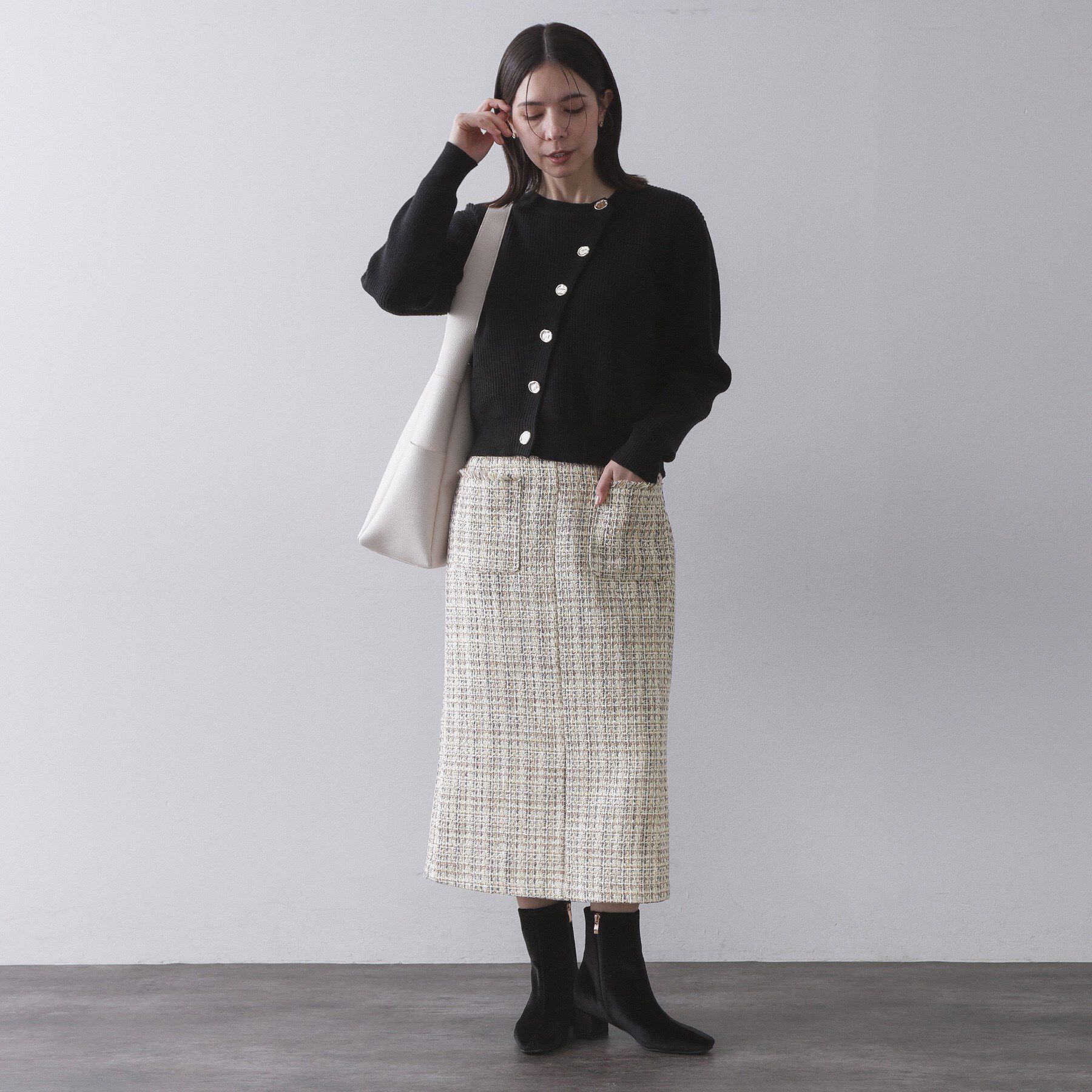 OPAQUE.CLIP「ファンシーツイードナロースカート【洗濯機OK】」|スカート|