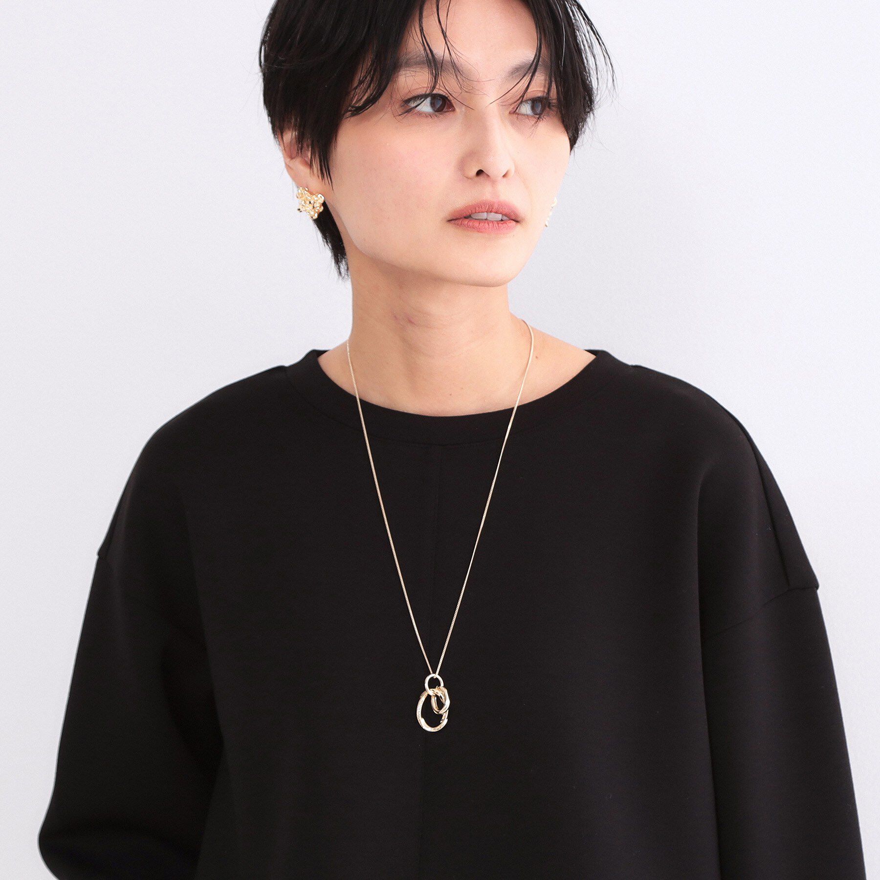 OPAQUE.CLIP「メタルオーバル&times;2連リング ロングネックレス」|ネックレス|