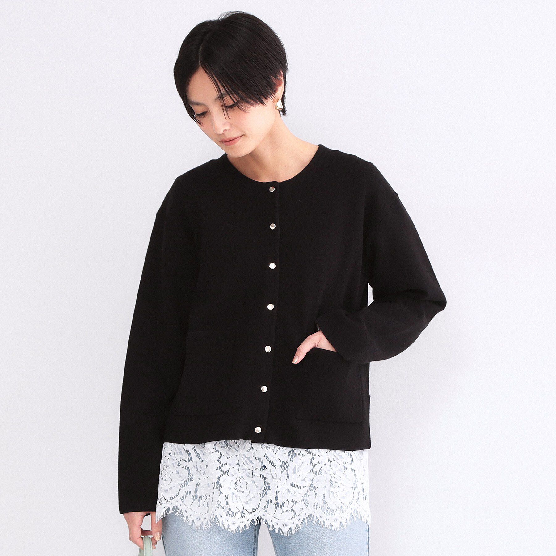 OPAQUE.CLIP「スナップボタンニットカーディガン【洗濯機OK】」|カーディガン|