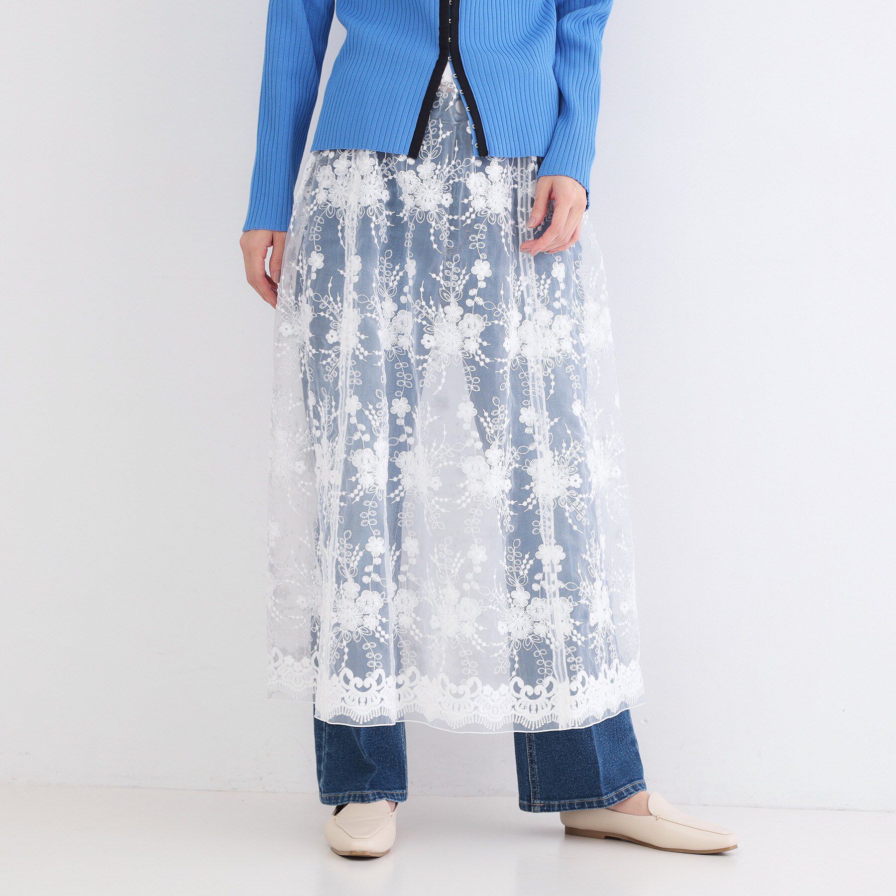 OPAQUE.CLIP「シアーレース刺繍レイヤードスカート【洗濯機OK】」|スカート|ホワイト(001)