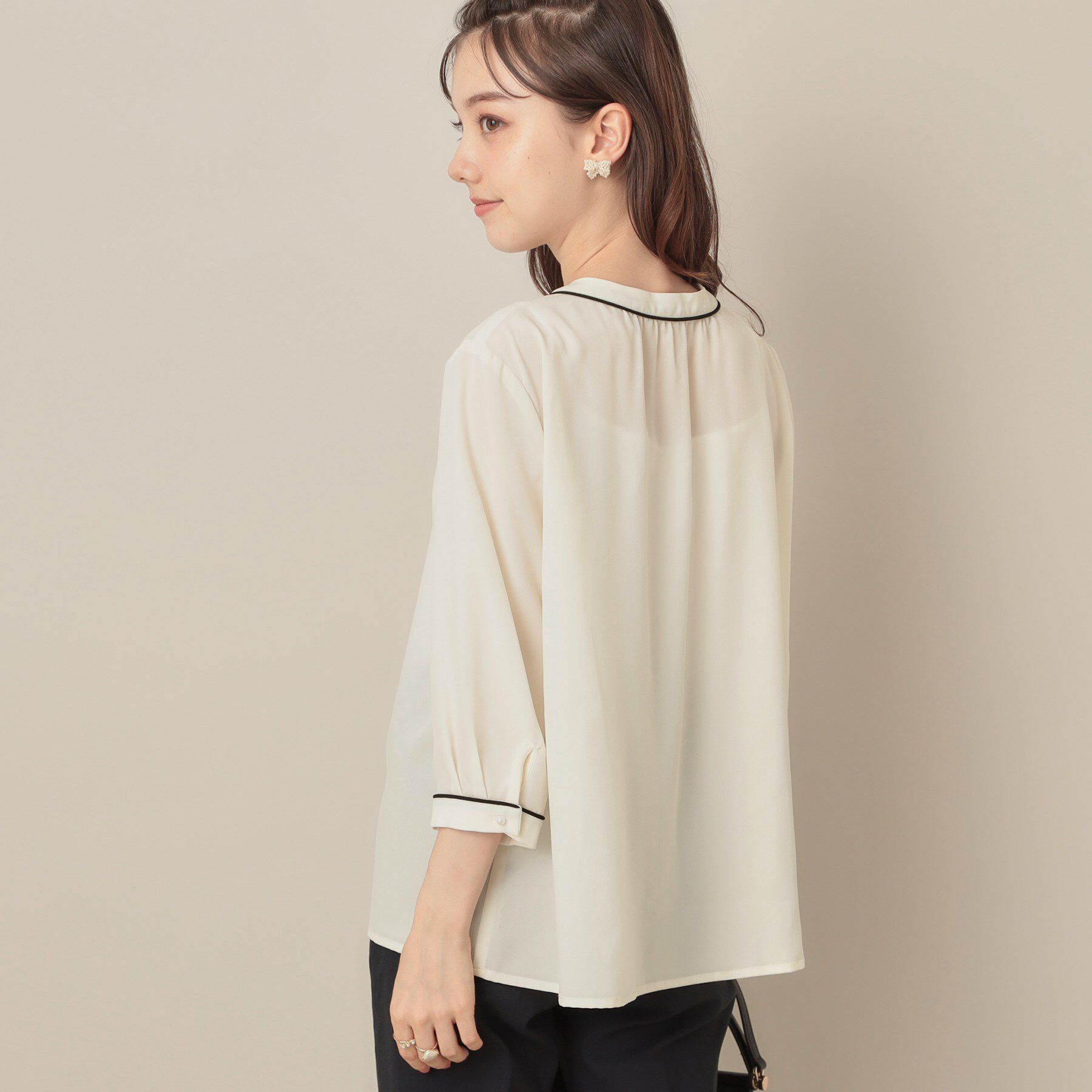 Couture broach「【6分袖・通勤】配色ジョーゼットブラウス」|シャツ・ブラウス|