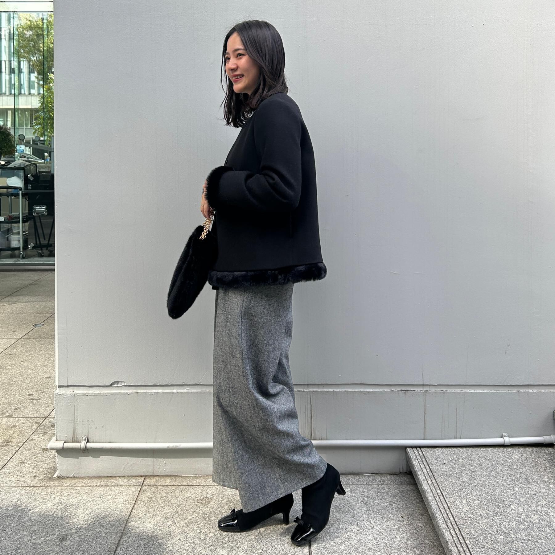 Couture broach「【大人レディ・フェイクファー取り外し可能】ケープ風ショートコート」|ノーカラーコート|