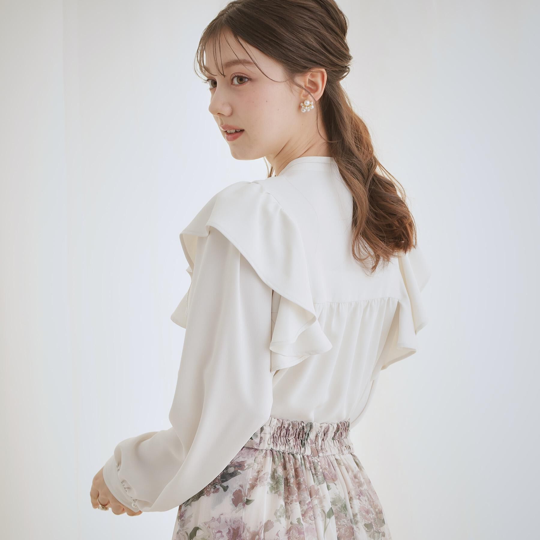 Couture broach「【洗える・リボン取り外し可】フリルジョーゼットブラウス」|シャツ・ブラウス|