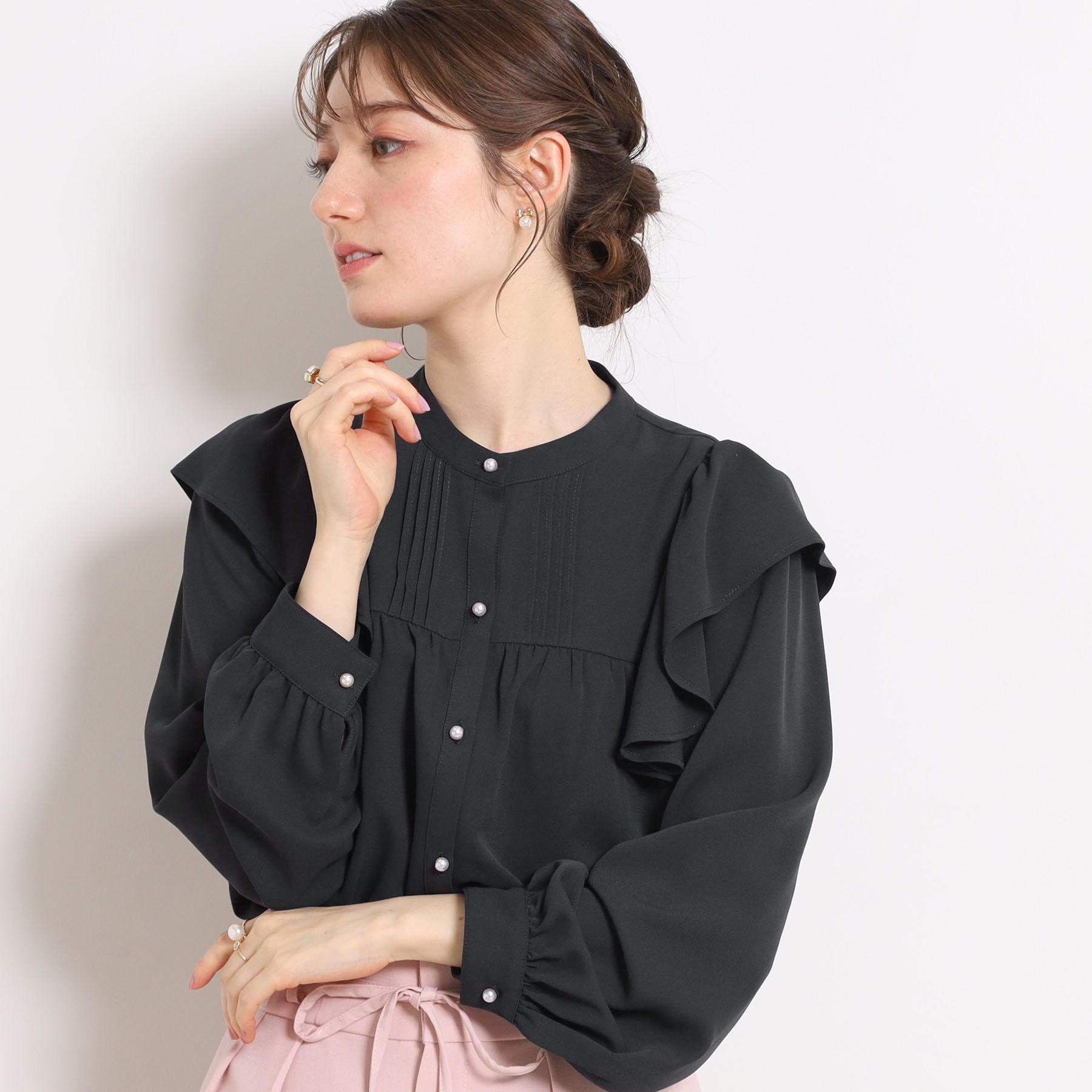 Couture broach「【洗える・リボン取り外し可】フリルジョーゼットブラウス」|シャツ・ブラウス|