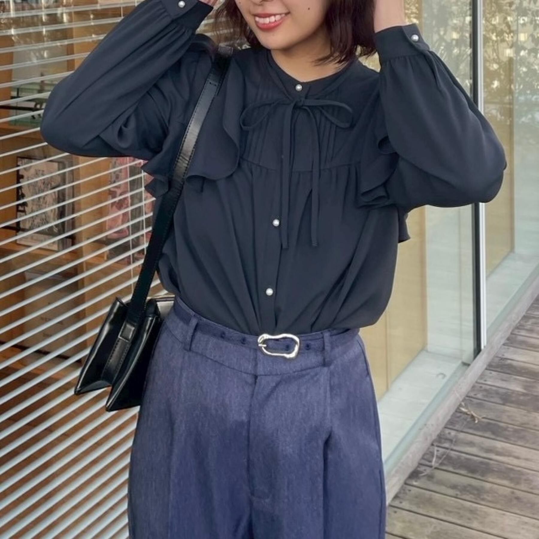 Couture broach「【洗える・リボン取り外し可】フリルジョーゼットブラウス」|シャツ・ブラウス|