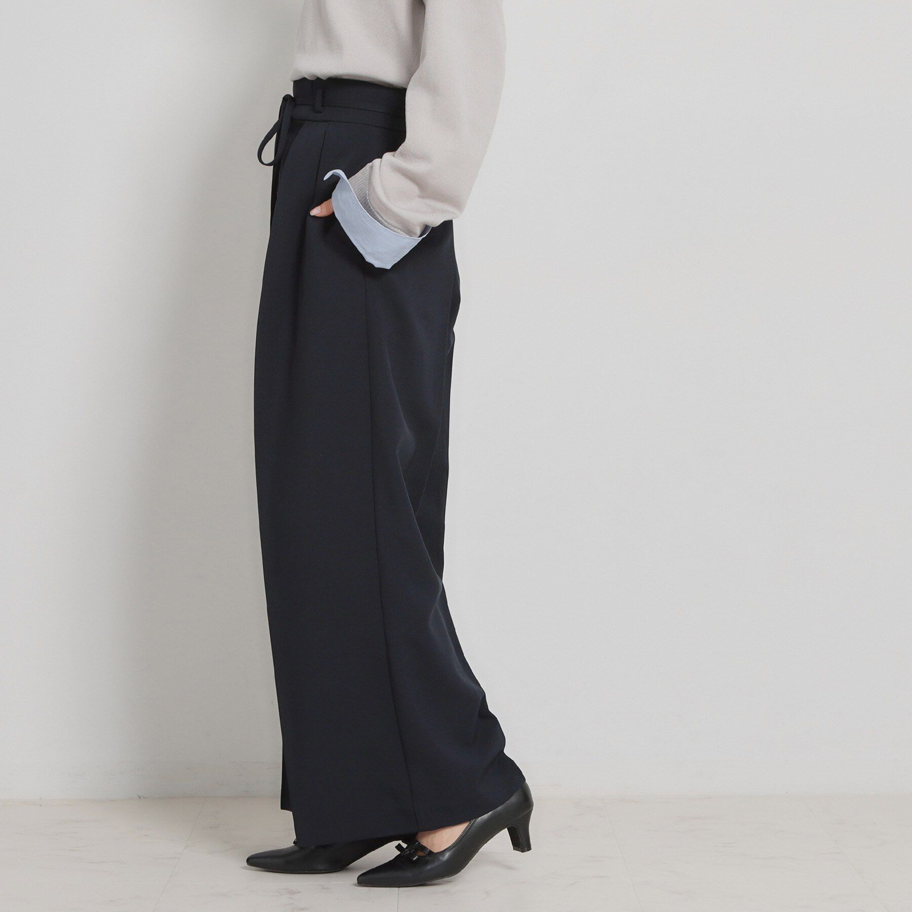 Couture broach「【洗える・S-LL】細リボンデザイン タックワイドパンツ」|その他|