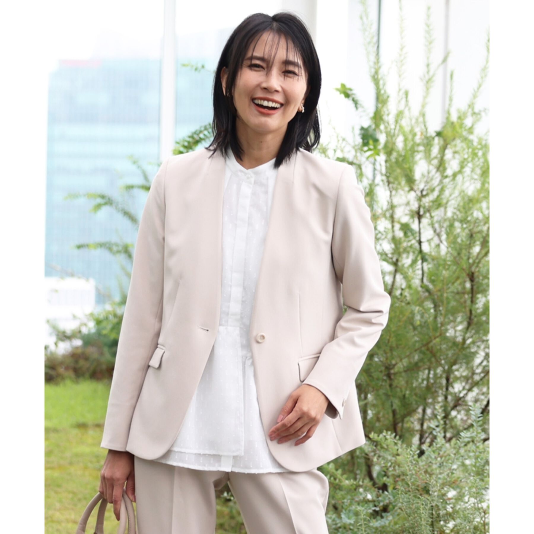 THE SHOP TK「【汚れ防止／シワになりにくい／セレモニー／通勤】ダブルクロスノーカラージャケット／洗える／サスティナ」|ノーカラージャケット|