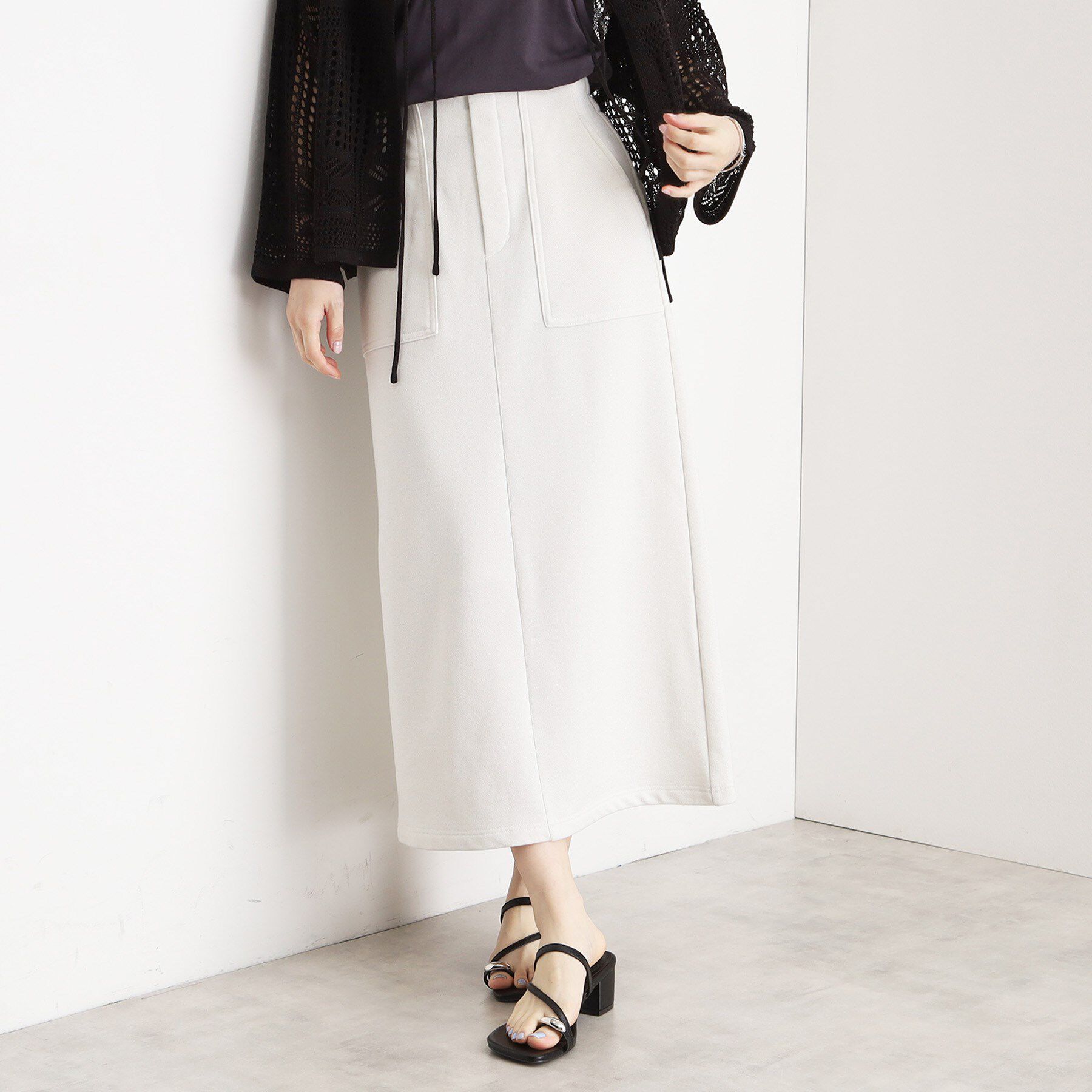 THE SHOP TK「裏毛ラメスカート【洗える】」|スカート|アイボリー(004)