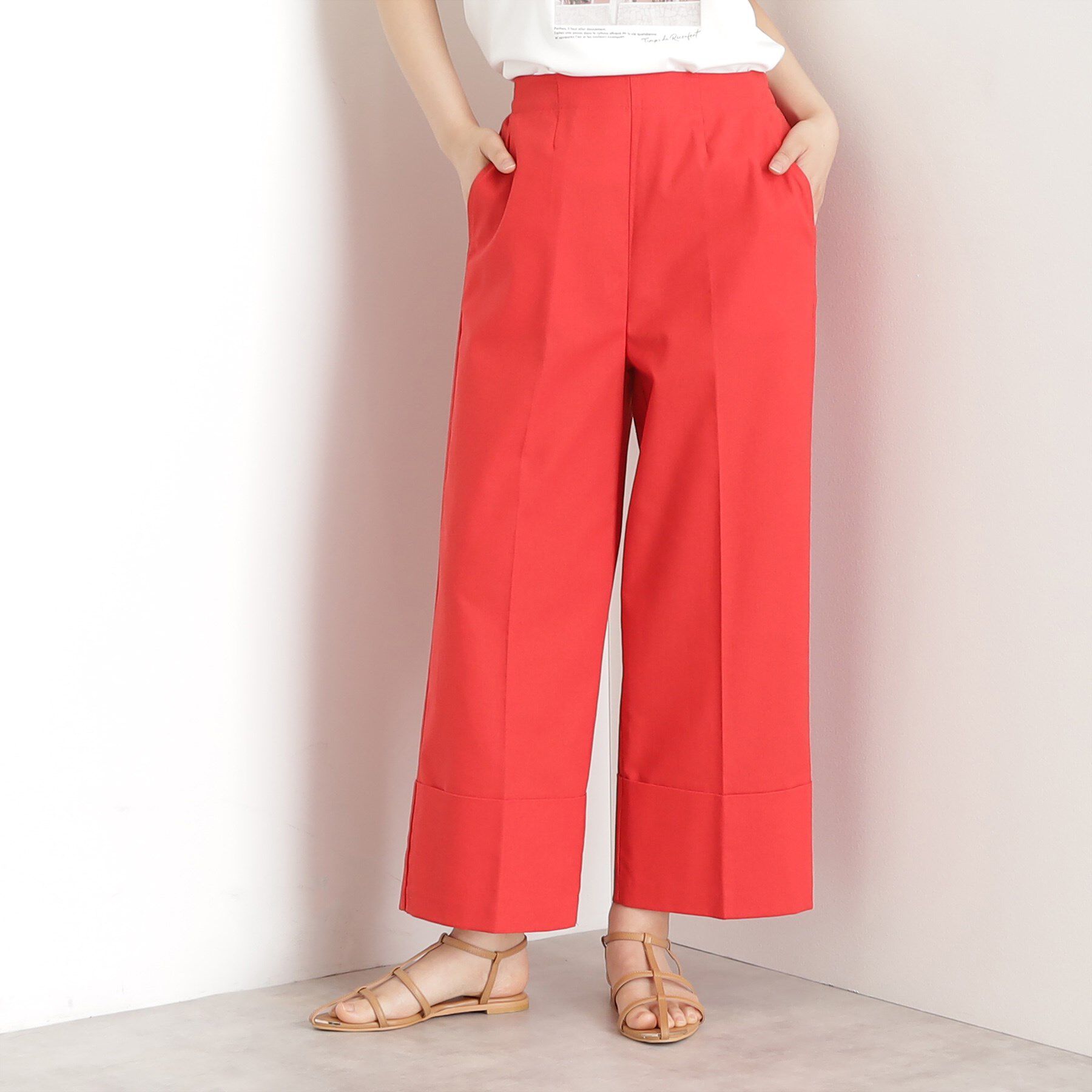 THE SHOP TK「麻混ワイドパンツ【洗える】」|その他|オレンジ(067)