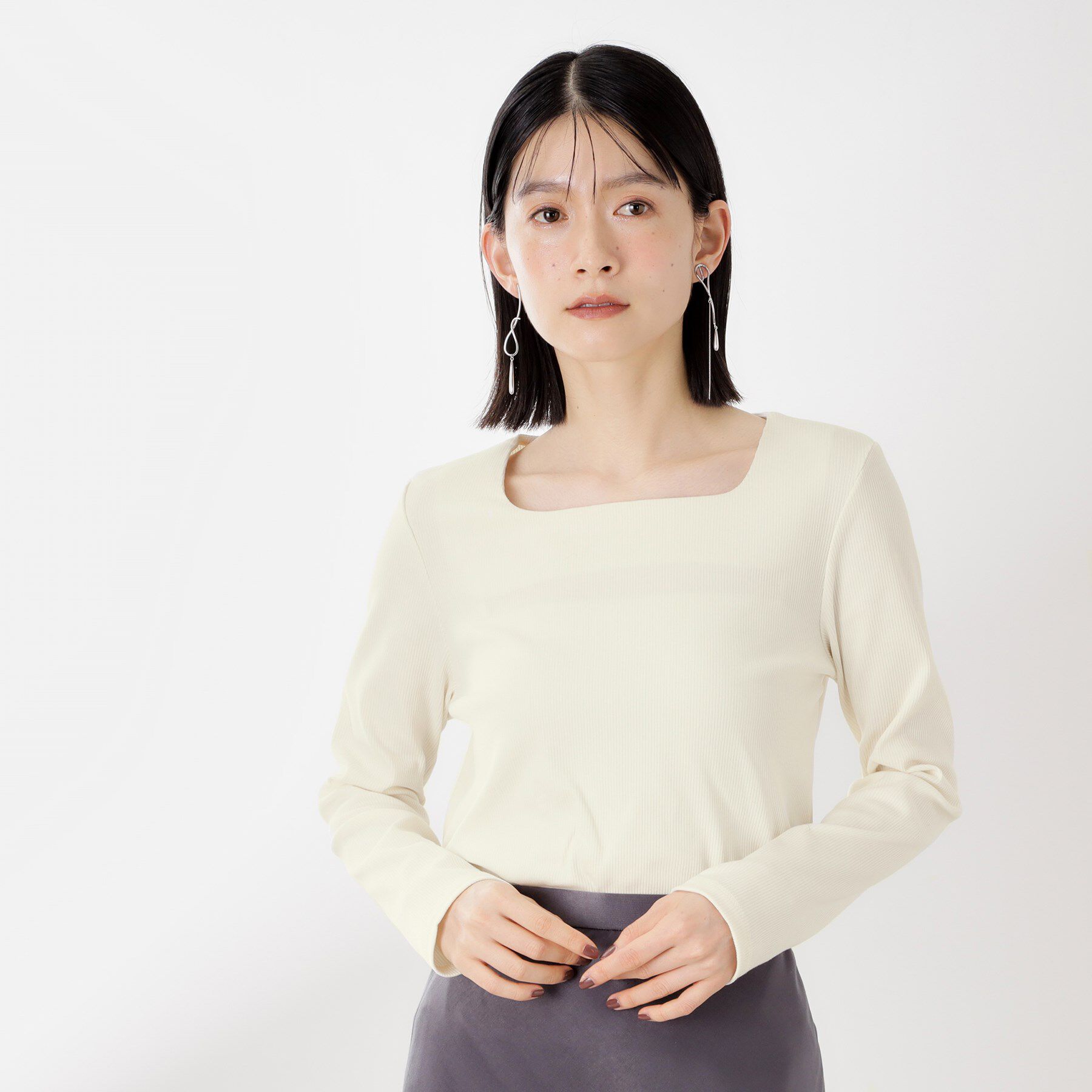 THE SHOP TK「スクエアネックカットソー【洗濯機OK】」|Tシャツ・カットソー|アイボリー(004)