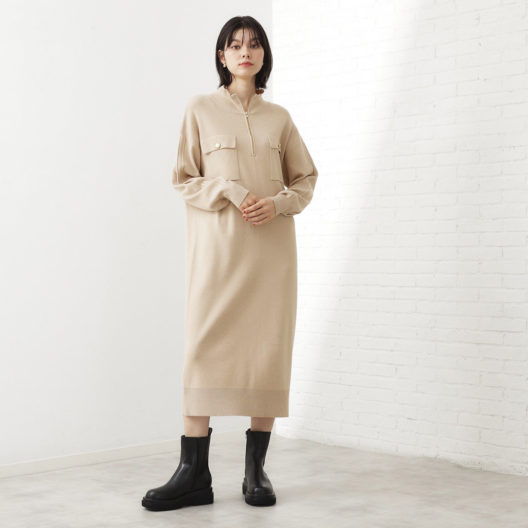 THE SHOP TK「1枚でこなれ見え ハーフZIPワンピース【毛玉になりにくい/静電気防止/洗濯機OK】」|ワンピース|