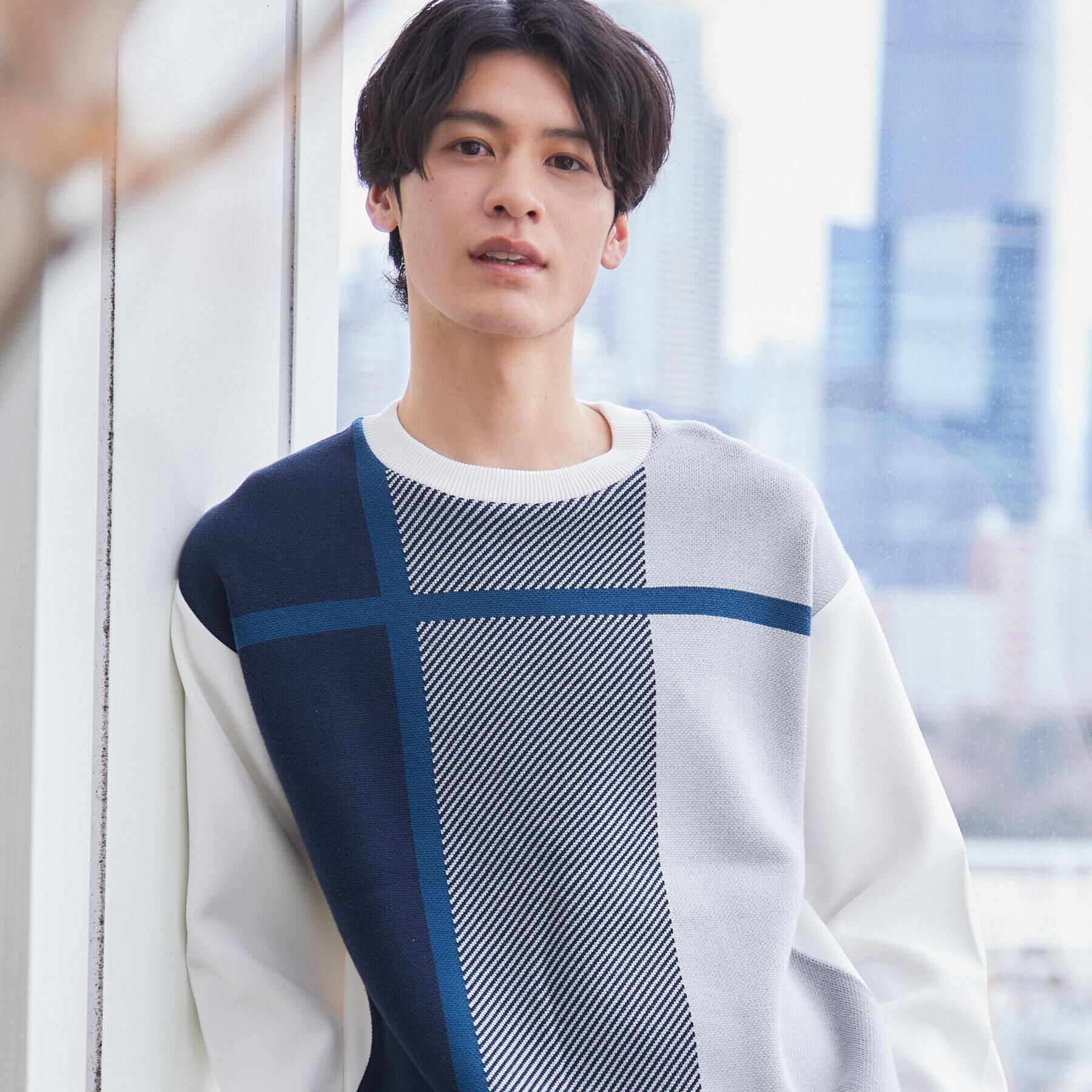 THE SHOP TK「チェック柄ダンボール スウェット 洗濯機OK」|Tシャツ・カットソー|オフホワイト(203