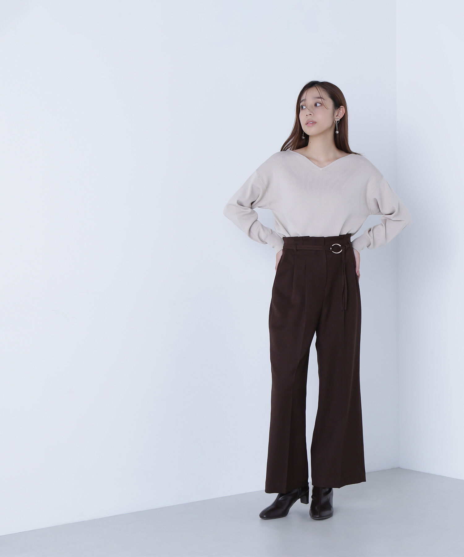  「ダブルベルトワイドパンツII」|その他|ダークブラウ 1