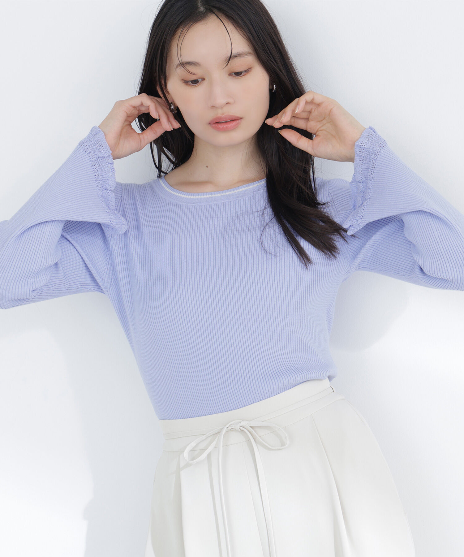  「レーシーカフスリブニット」|ニット・セーター|ブルー系2