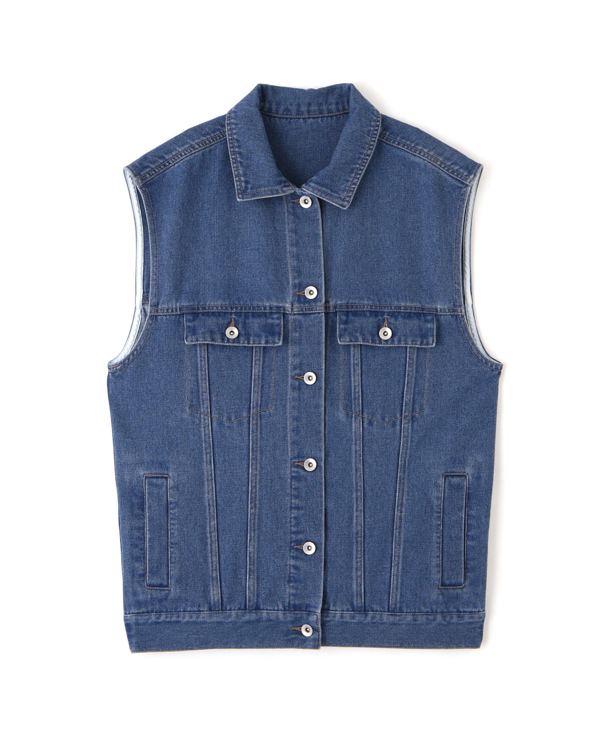  「ミドル丈デニムベスト」|ブルゾン・スタジャン|