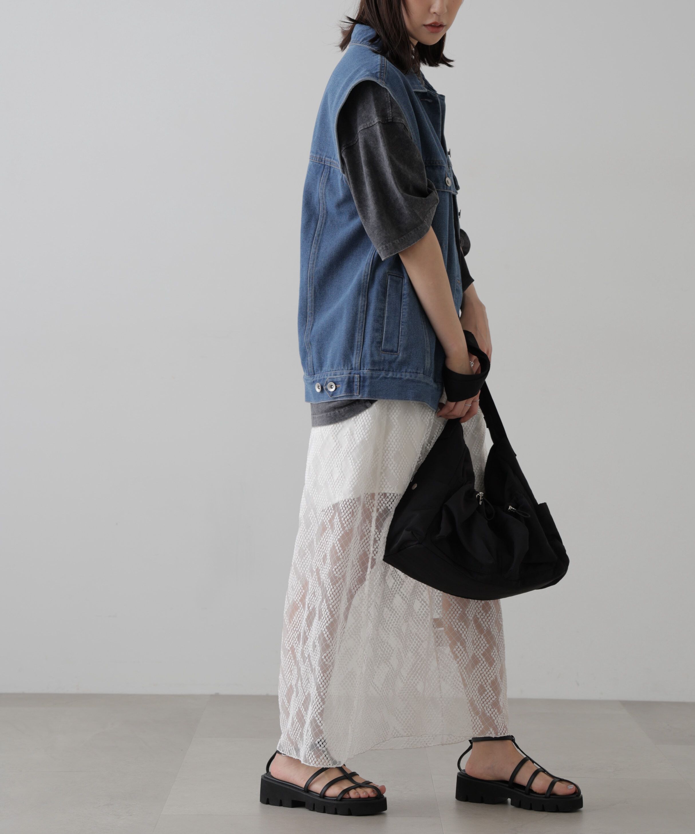  「ミドル丈デニムベスト」|ブルゾン・スタジャン|