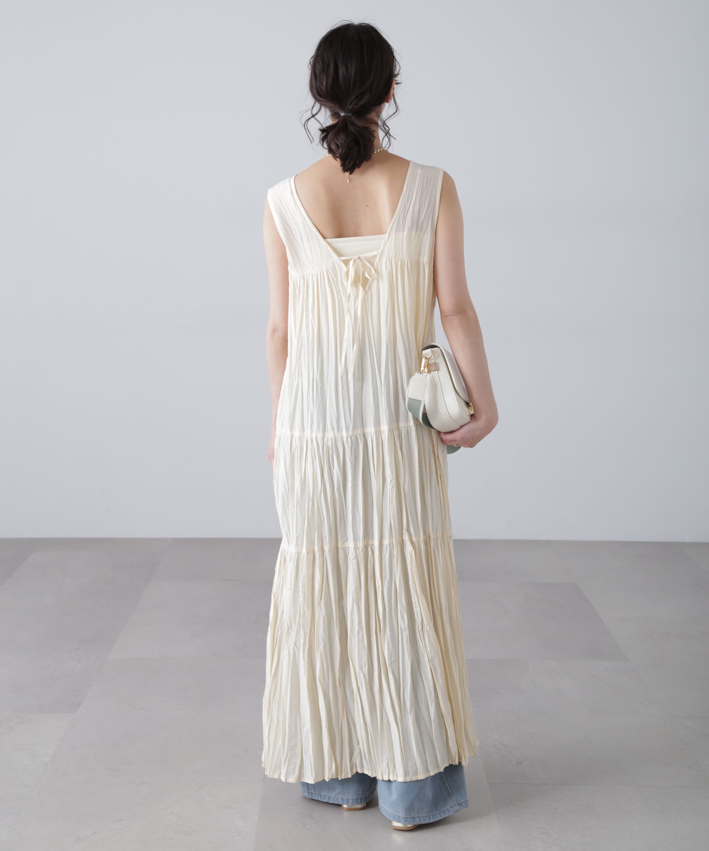  「ワッシャーティアードノースリーブワンピース」|ワンピース|