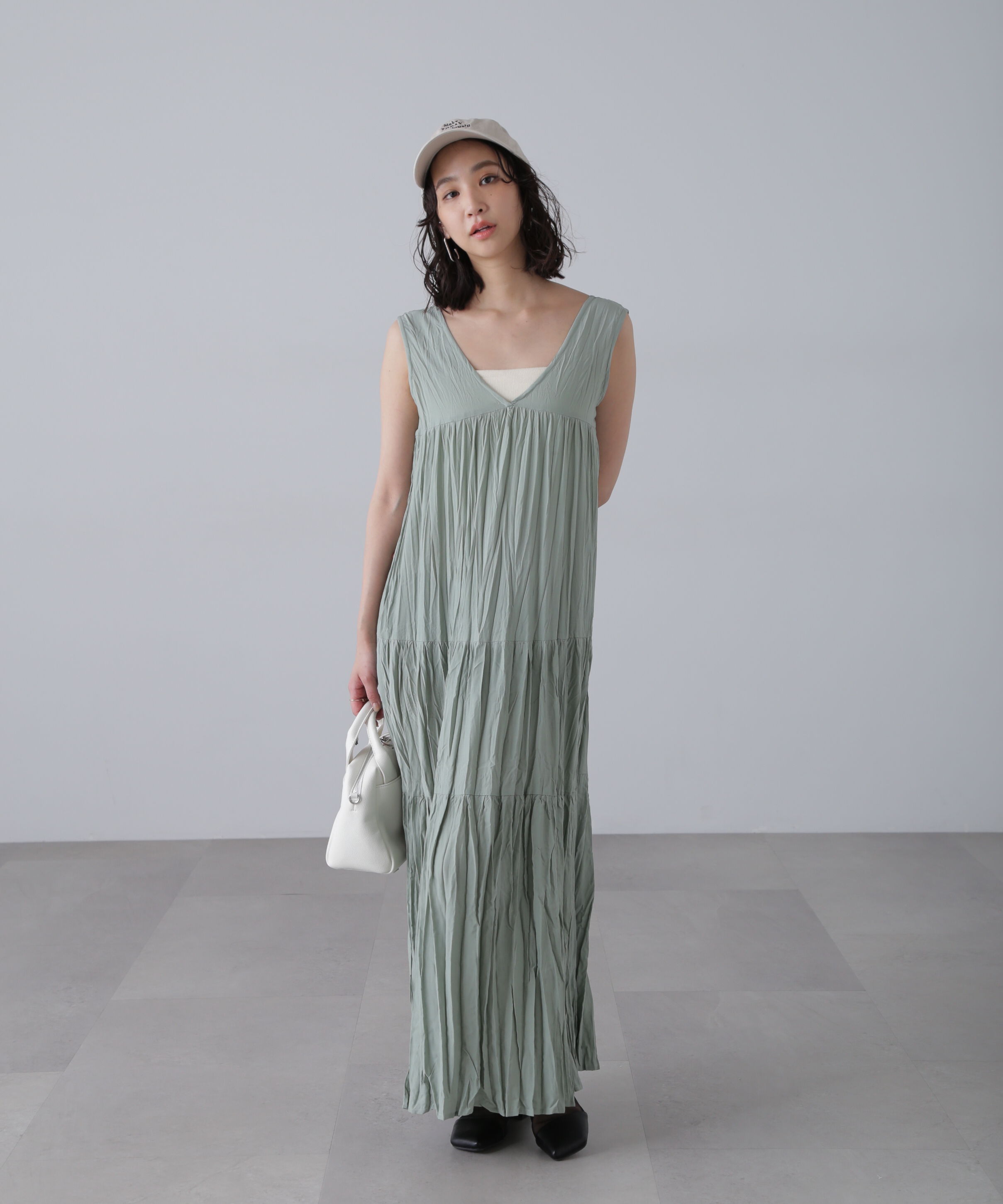  「ワッシャーティアードノースリーブワンピース」|ワンピース|