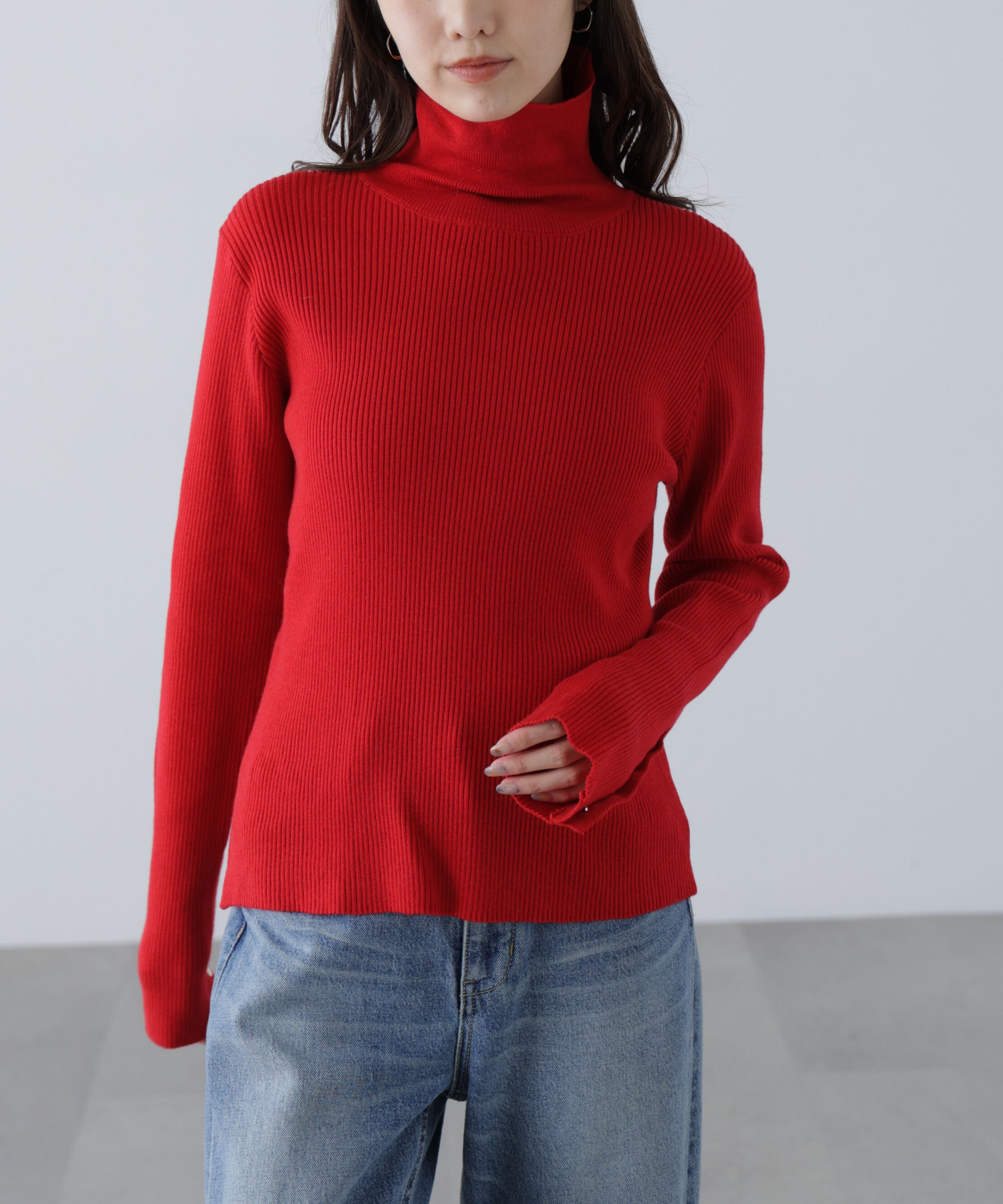  「袖金ボタンリブタートルニット」|ニット・セーター|