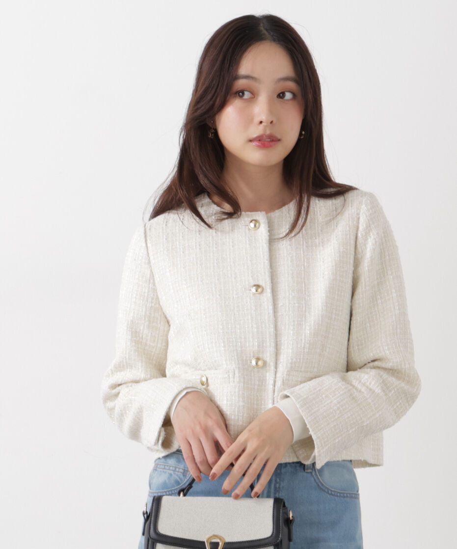 PROPORTION BODY DRESSING「ノーカラーツイードジャケット　26SS」|ブルゾン・スタジャン|