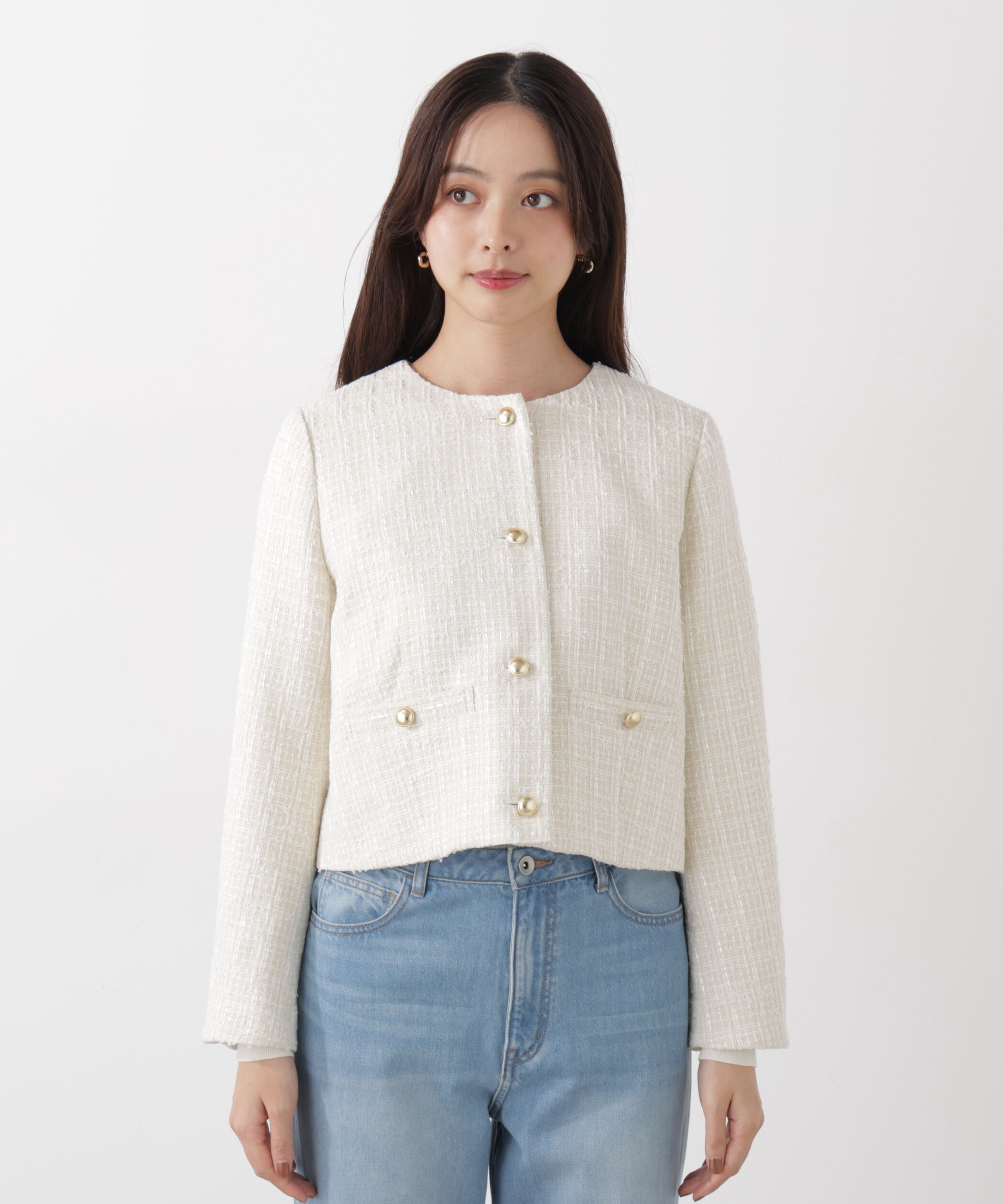 PROPORTION BODY DRESSING「ノーカラーツイードジャケット　26SS」|ブルゾン・スタジャン|