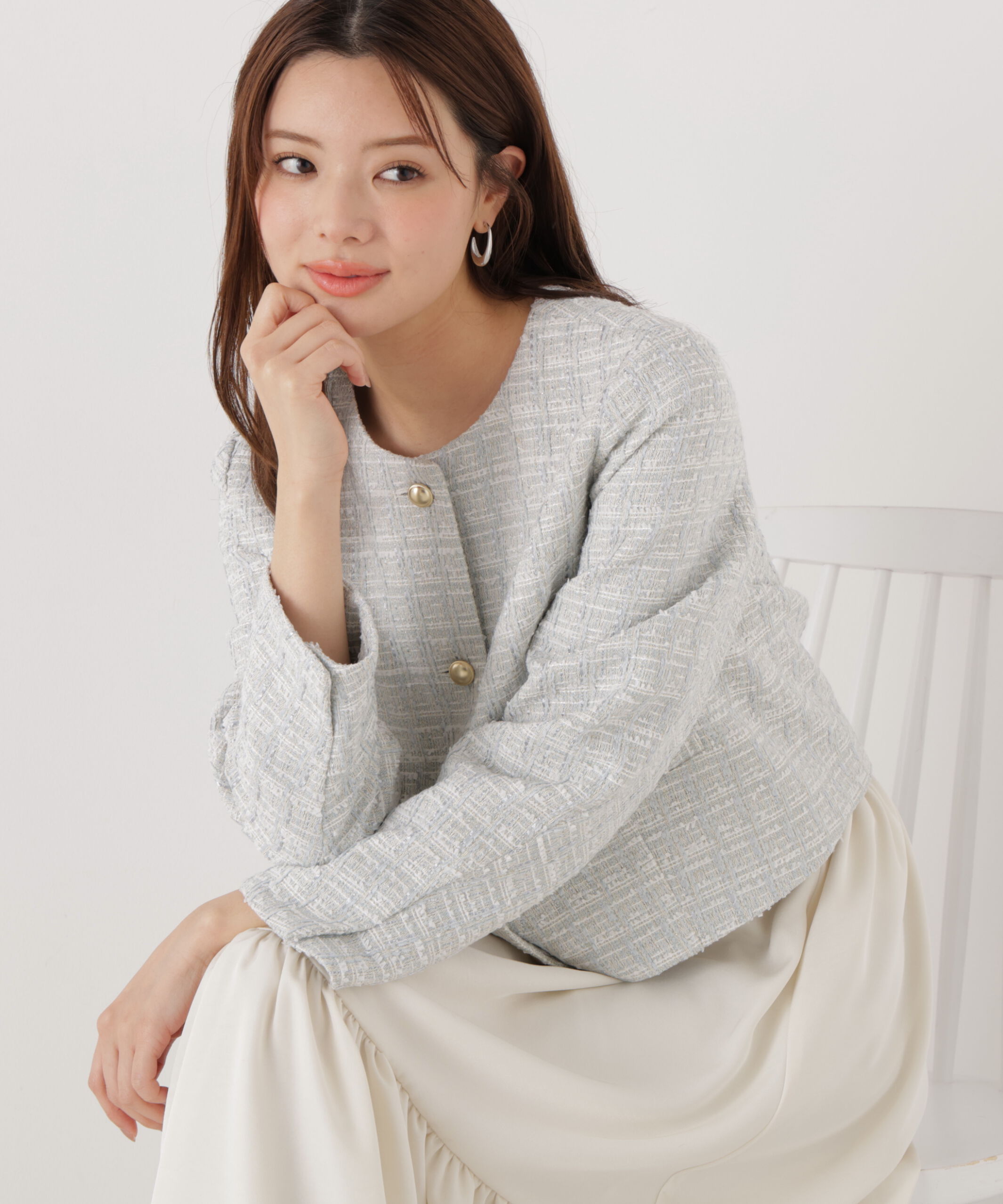 PROPORTION BODY DRESSING「ノーカラーツイードジャケット　26SS」|ブルゾン・スタジャン|