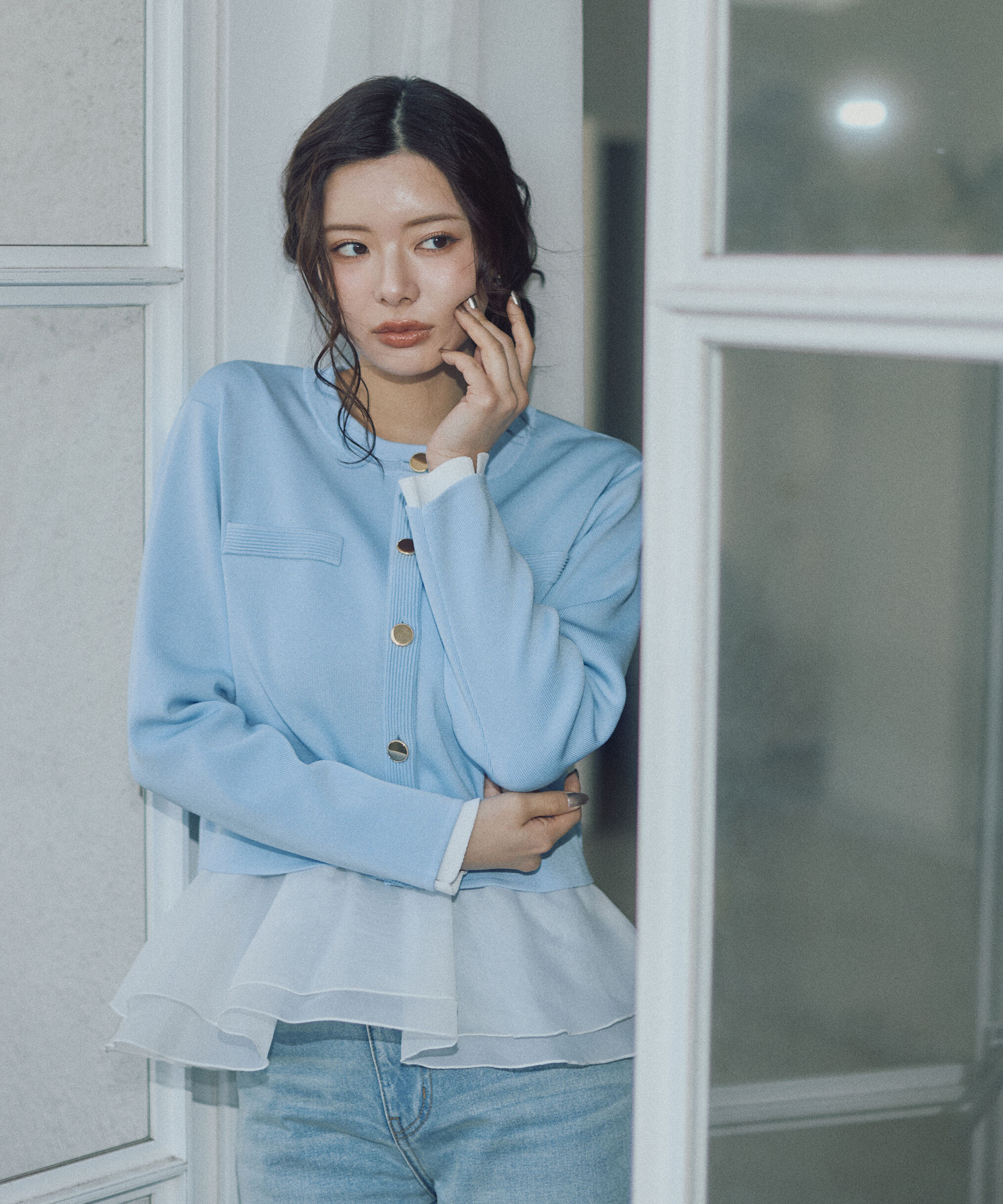 PROPORTION BODY DRESSING「〈a/mie〉シルク混ニットカーディガン　26SS」|ニット・セーター|ブルー