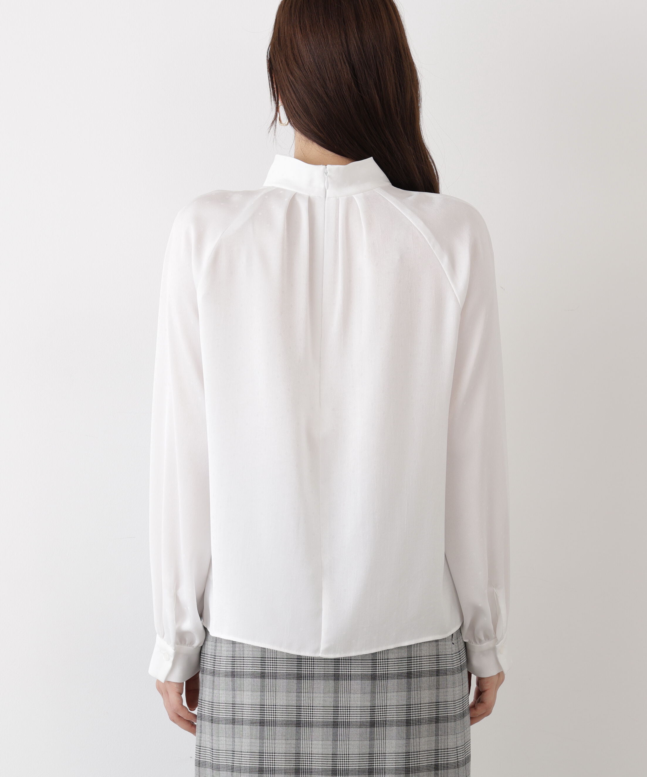  「◆ギャザーネックドットジャガードブラウス」|シャツ・ブラウス|