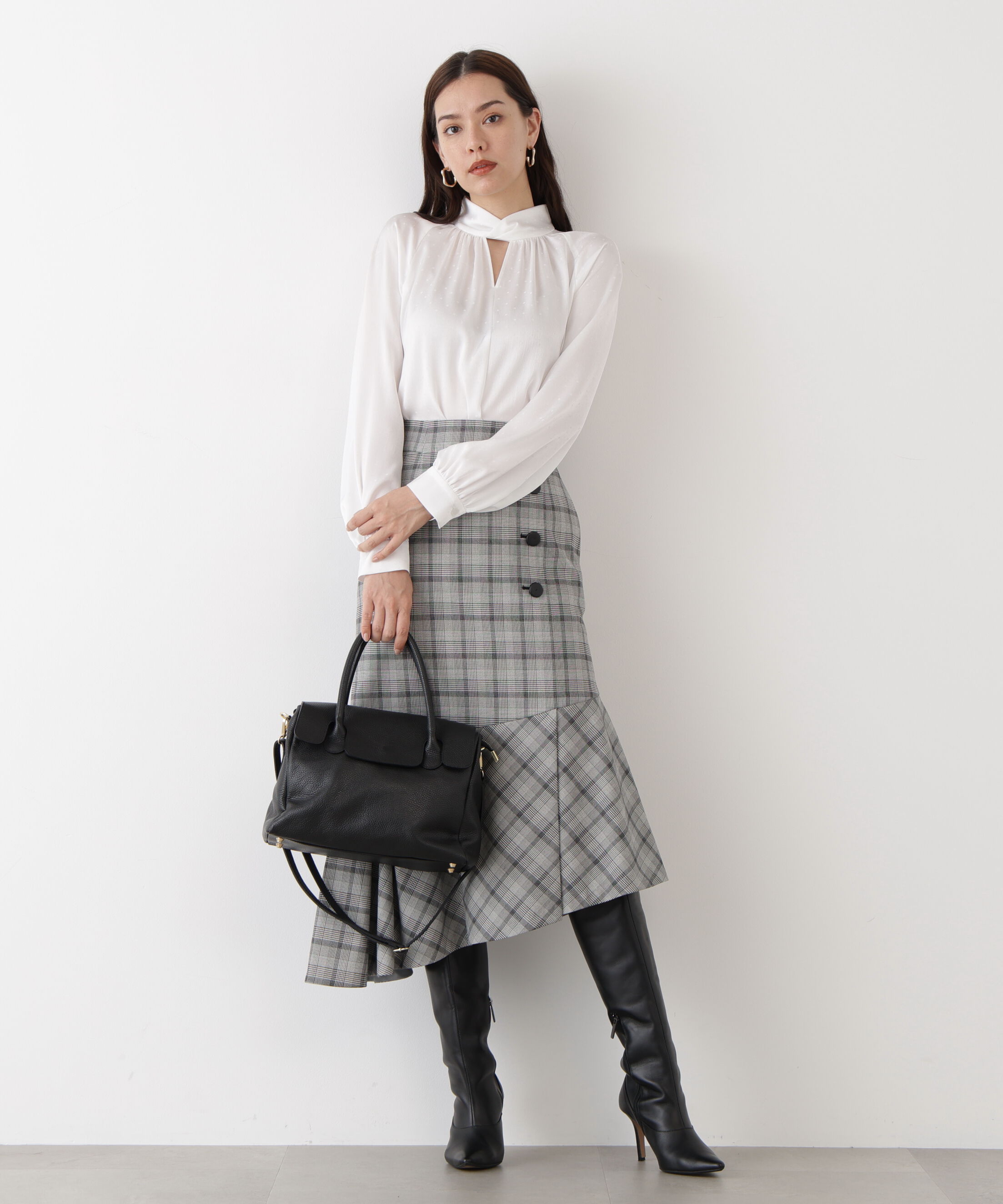  「◆ギャザーネックドットジャガードブラウス」|シャツ・ブラウス|