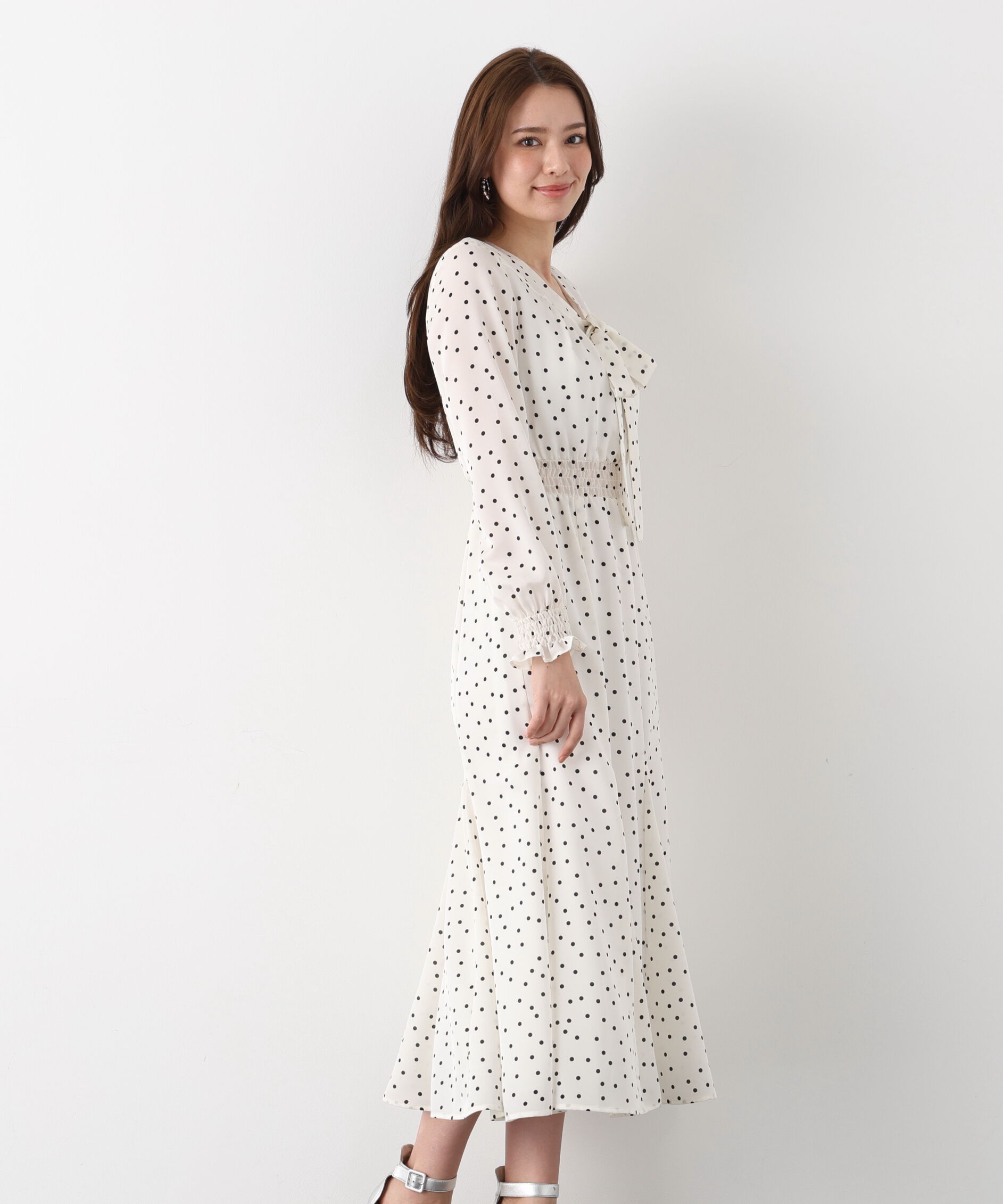  「ドットプリントリボンワンピース」|ワンピース|