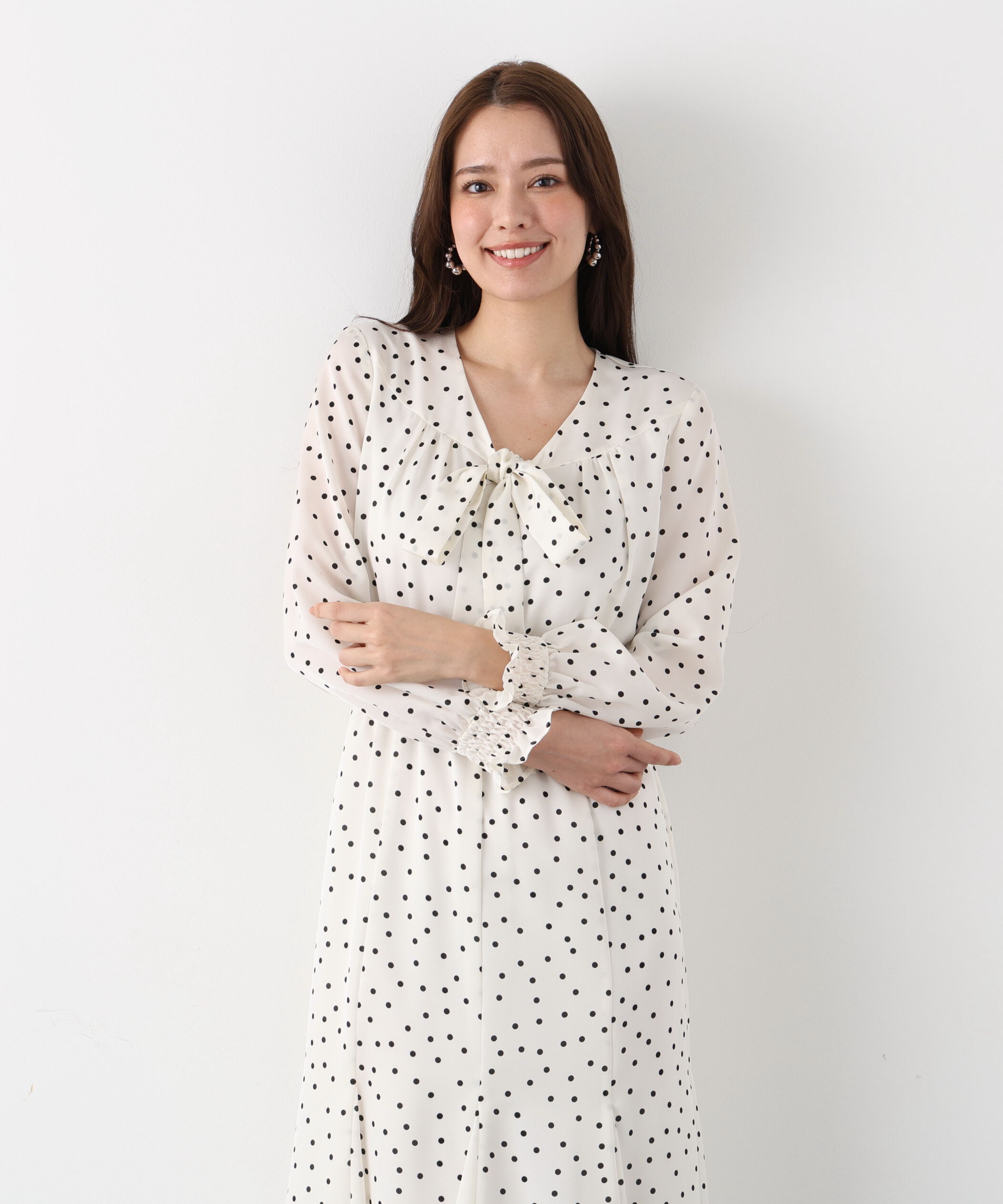  「ドットプリントリボンワンピース」|ワンピース|