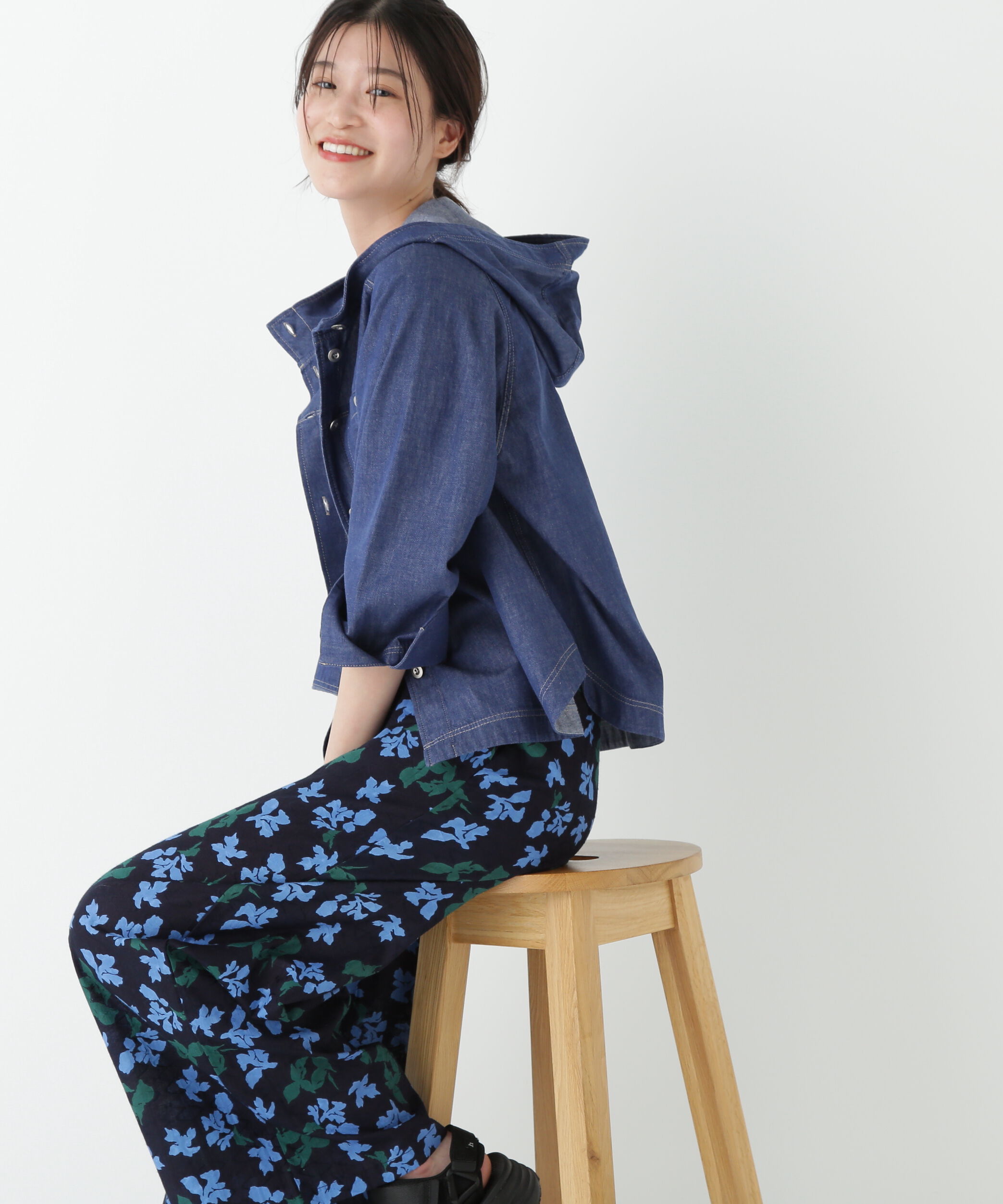  「◆ライトオンスデニムフードブラウス」|シャツ・ブラウス|ブルー