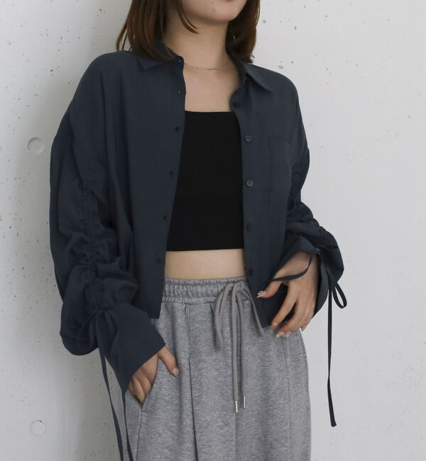 archives「ドロストスリーブショートシャツ」|シャツ・ブラウス|CHARCOAL GRAY