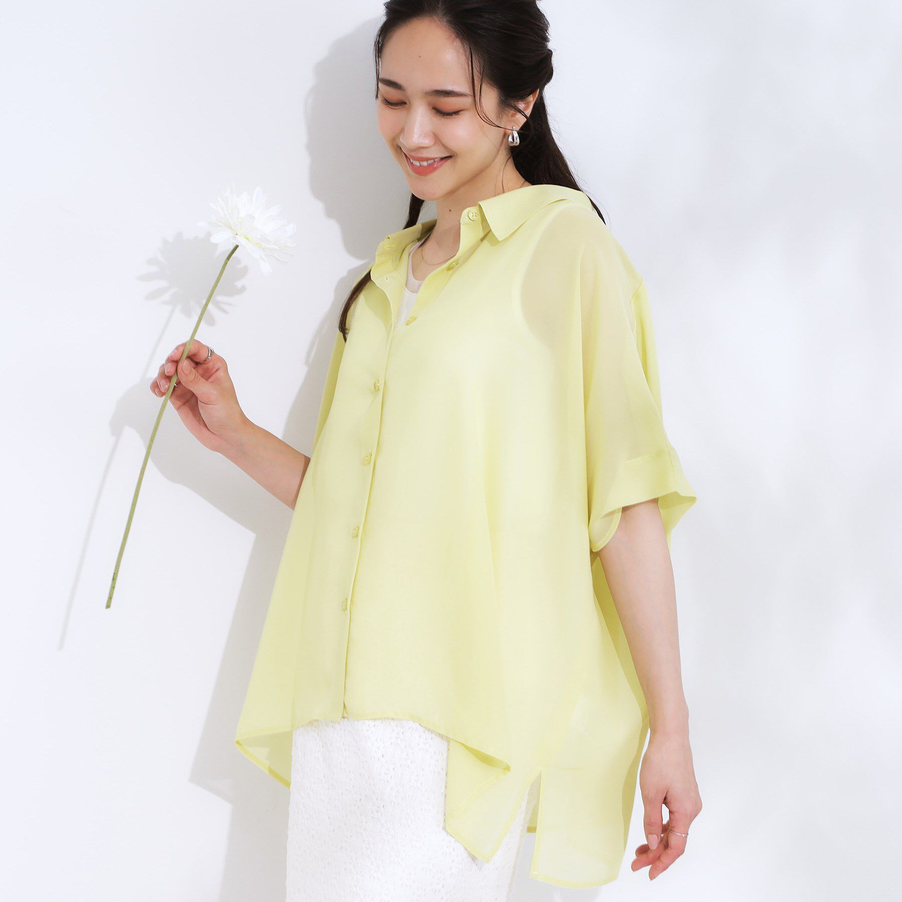 SHOO･LA･RUE「大人のシアー感 ゆるさらポンチョシャツ」|シャツ・ブラウス|イエロー(031)