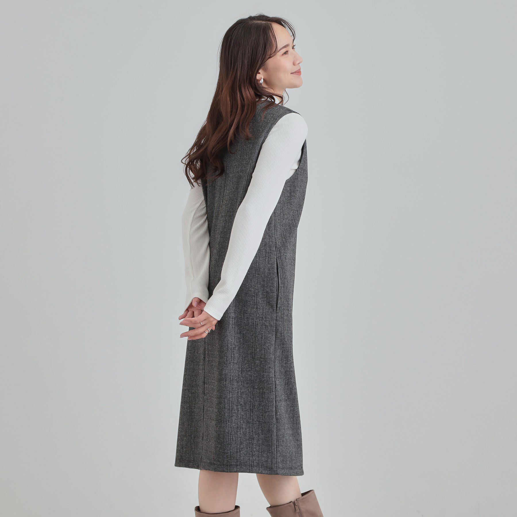 SHOO･LA･RUE「【2点セット/洗濯機可】時短でコーデが決まる ジャンドレ+リブインナー」|ワンピース|