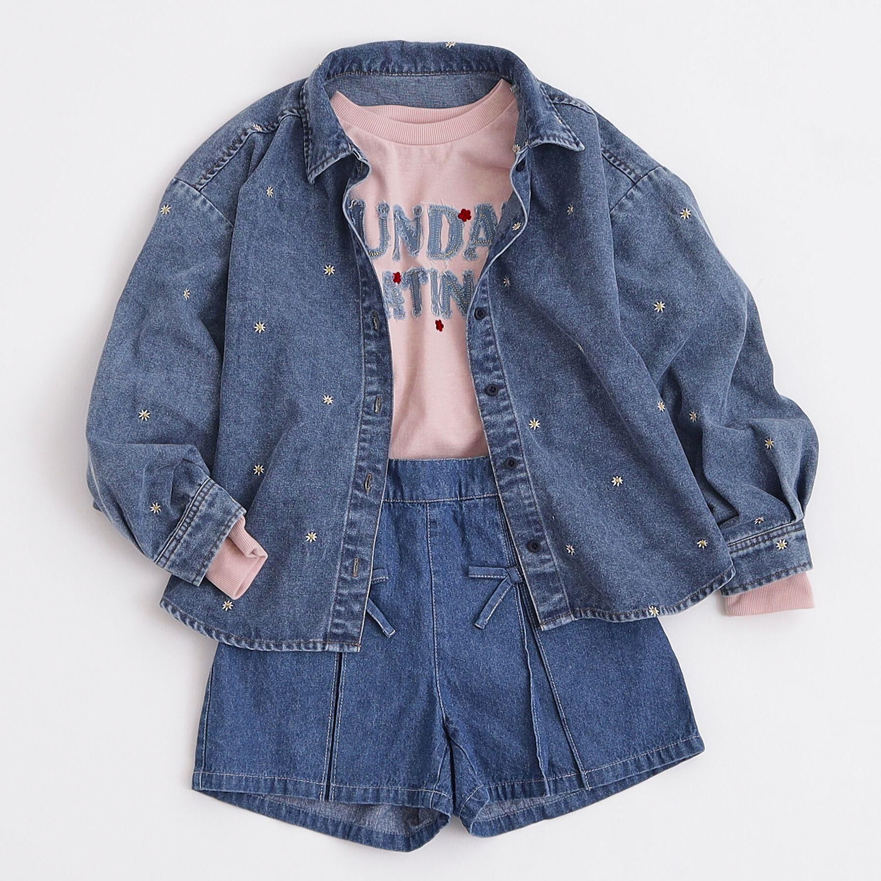 SHOO･LA･RUE「【100-150cm】デニムロゴデザインロンT」|Tシャツ・カットソー|