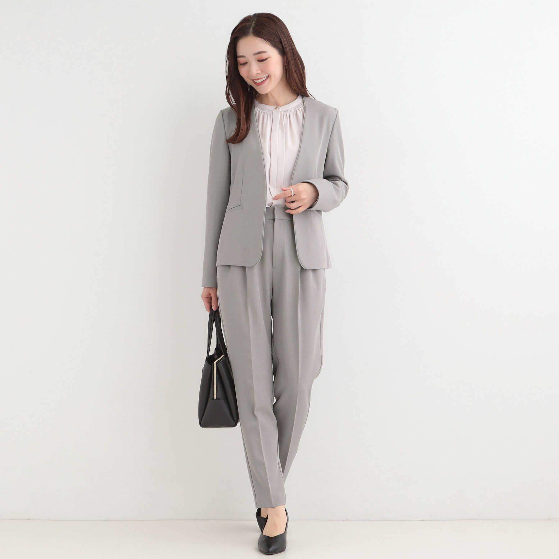 SHOO･LA･RUE「【洗濯機可/UV/SS-3L】すっきり好印象 ノーカラージャケット」|ノーカラージャケット|