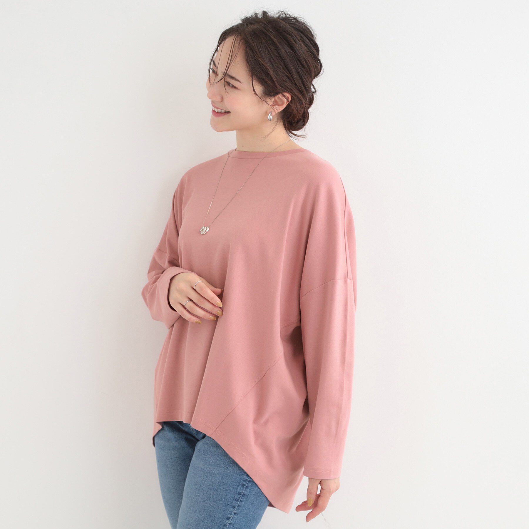 SHOO･LA･RUE「【洗濯機可/UV/綿100％】体型カバーが叶う 七分袖ゆるトップス」|Tシャツ・カットソー|