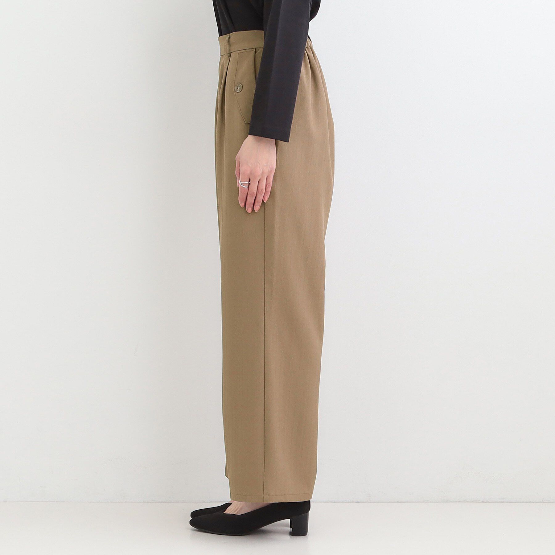 SHOO･LA･RUE「【洗濯機可/S-LL】フラップポケットがアクセント ヘリンボーンワイドパンツ」|その他|