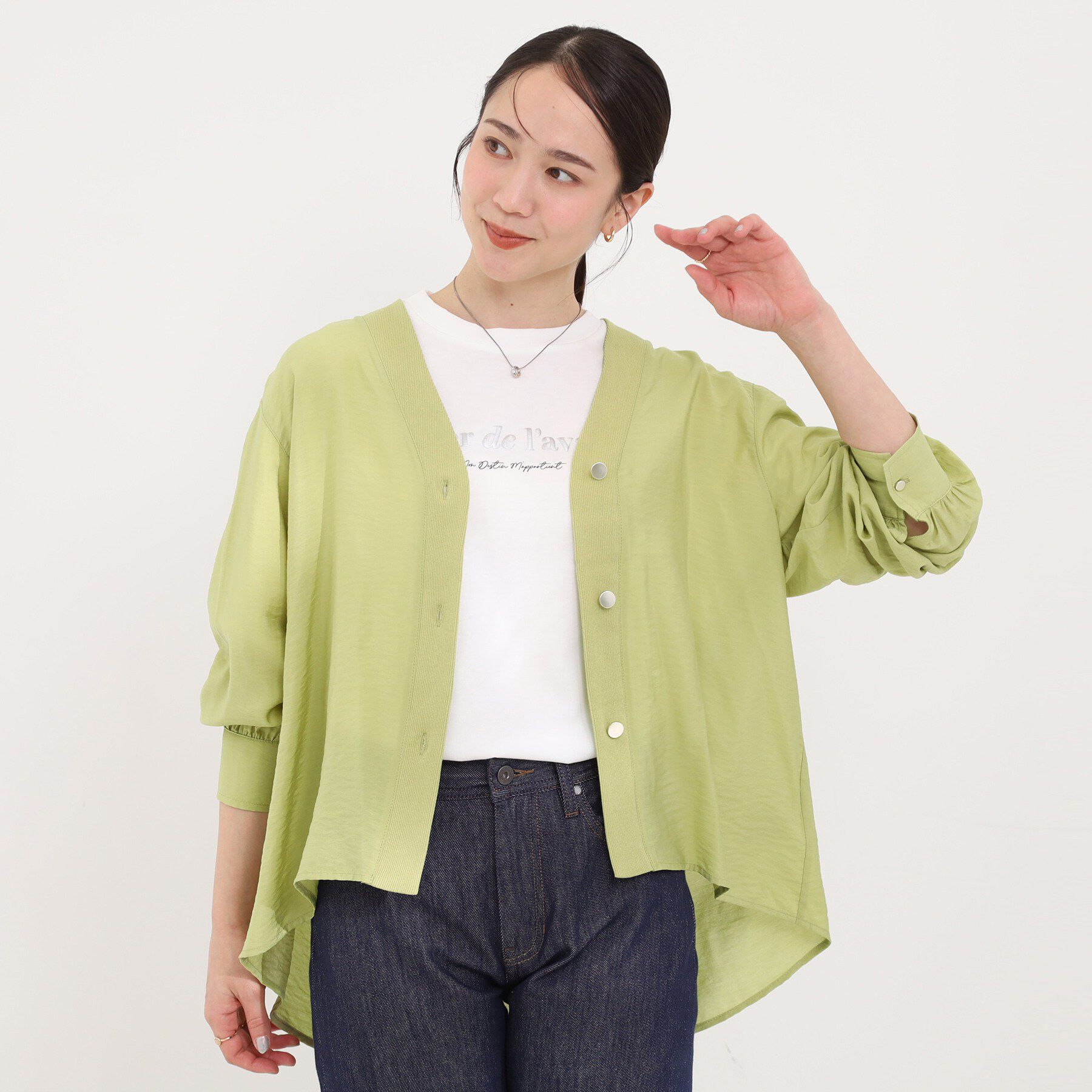 SHOO･LA･RUE「【S-LL/体型カバー】Aラインで身体のラインを拾いにくい シアーシャツカーディガン」|シャツ・ブラウス|